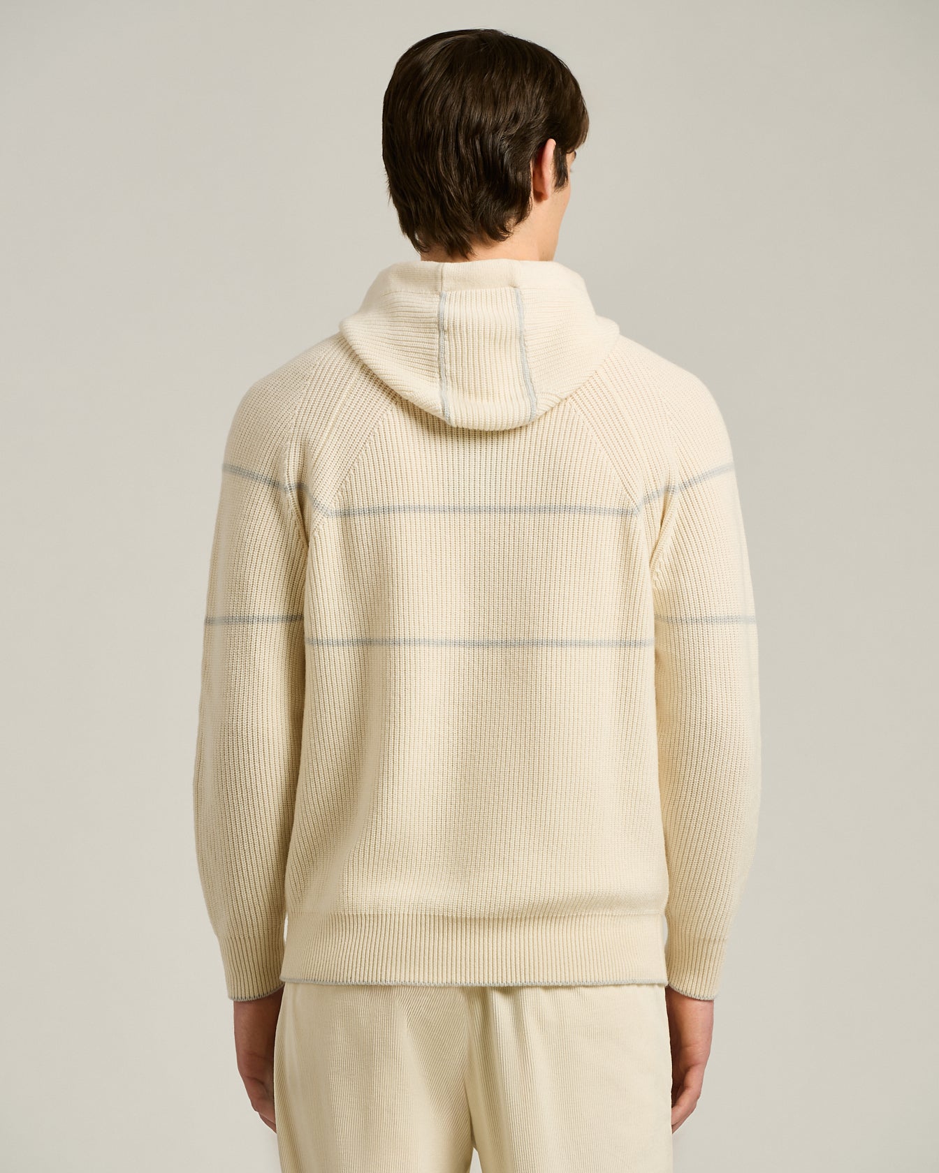WHITE RIBBED PURE CASHMERE HOODIE
