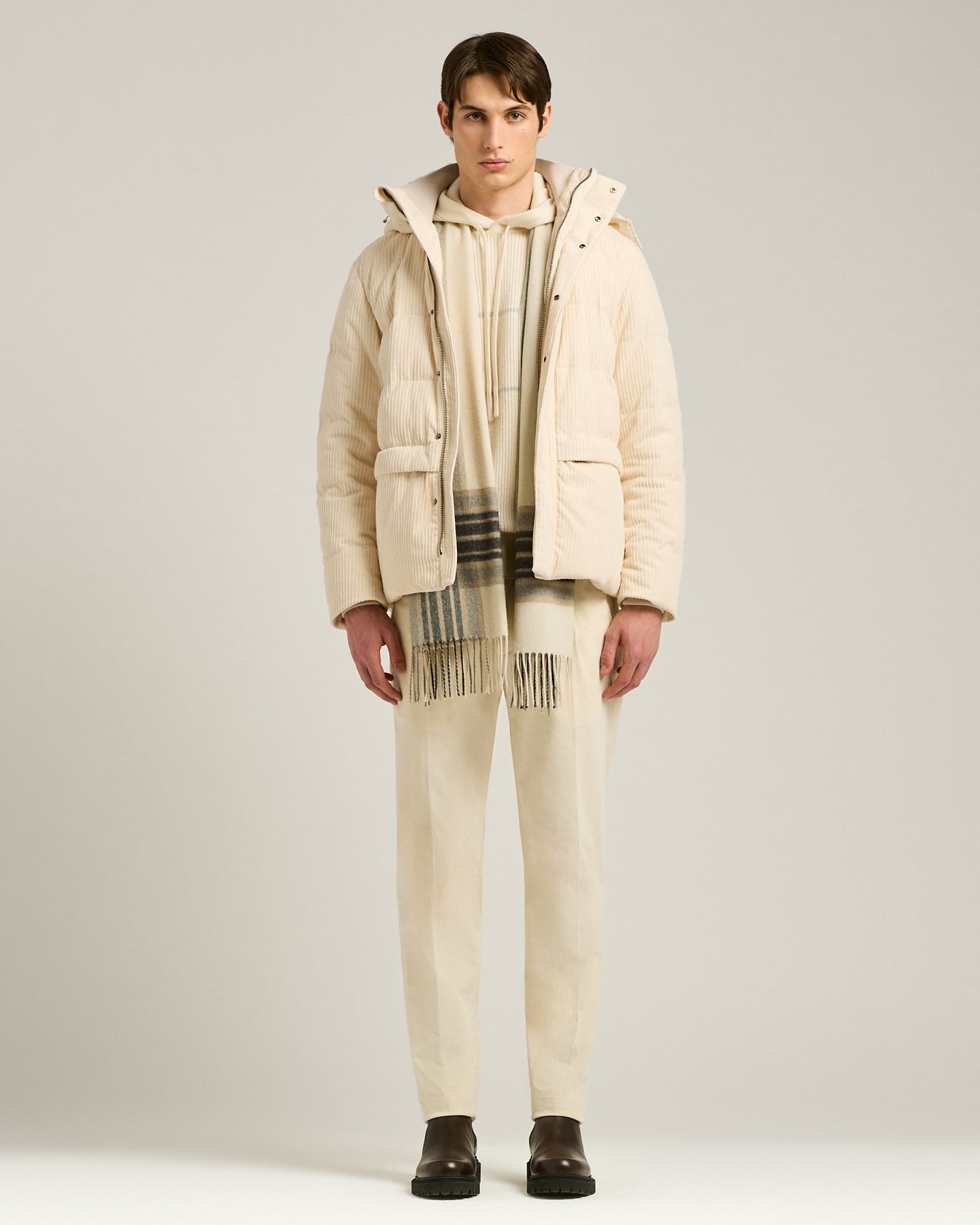 WHITE RIBBED PURE CASHMERE HOODIE