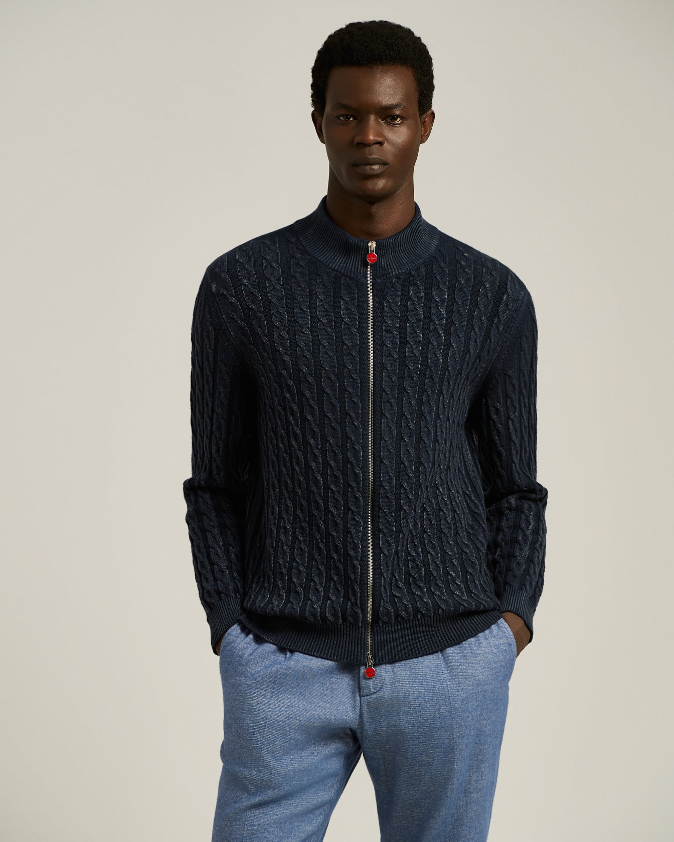 FULL-ZIP CARDIGAN IN MIDNIGHT BLUE CASHMERE