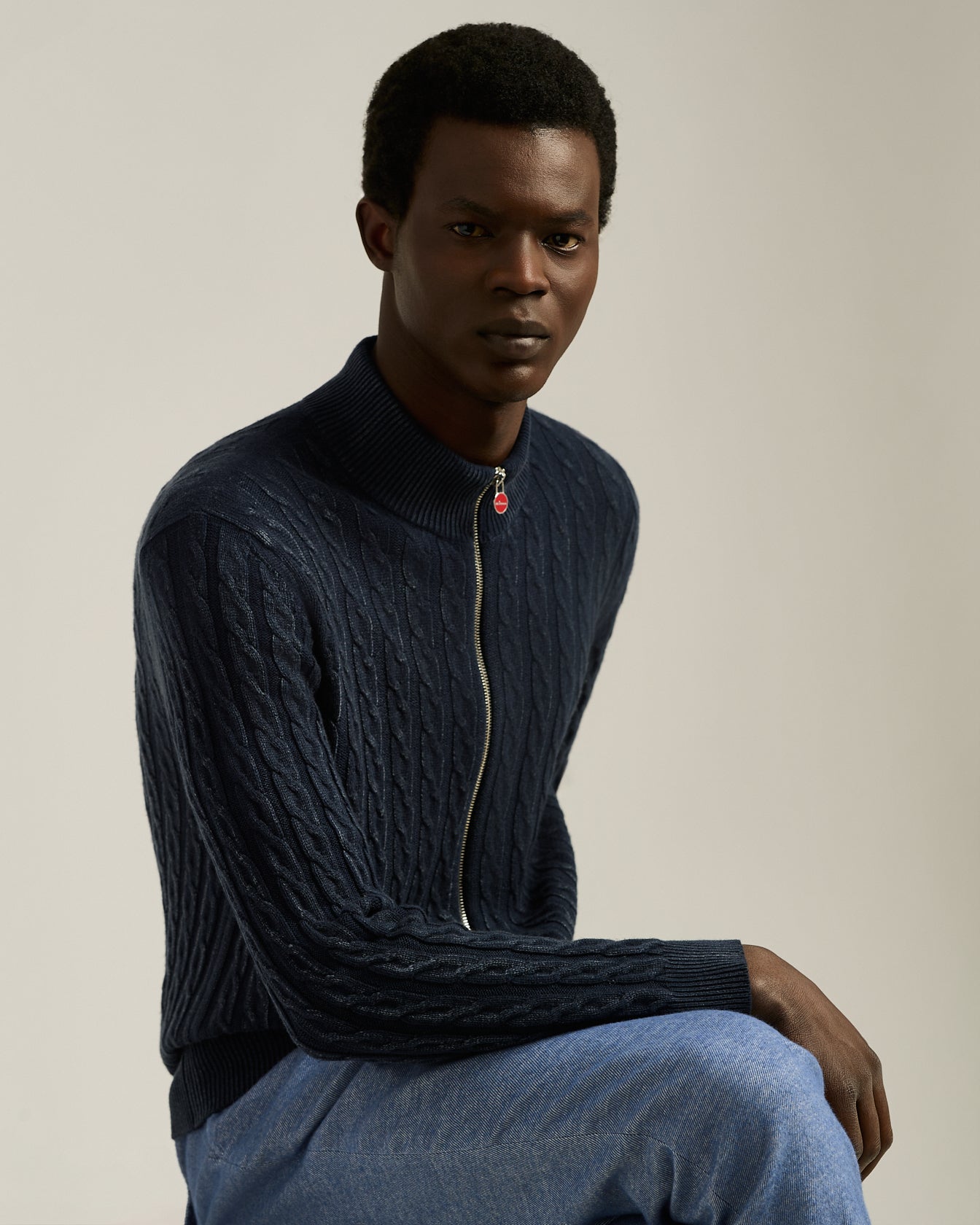 FULL-ZIP CARDIGAN IN MIDNIGHT BLUE CASHMERE