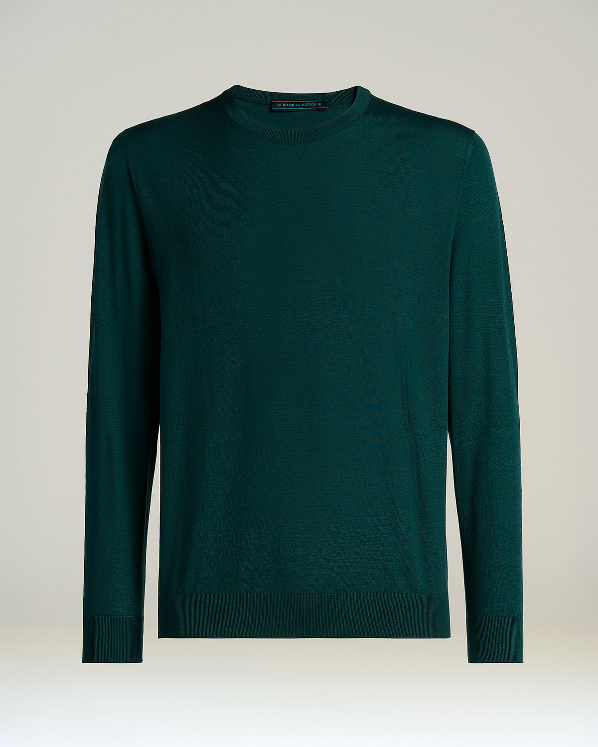 PEACOCK-GREEN ULTRAFINE WOOL CREW-NECK SWEATER 1