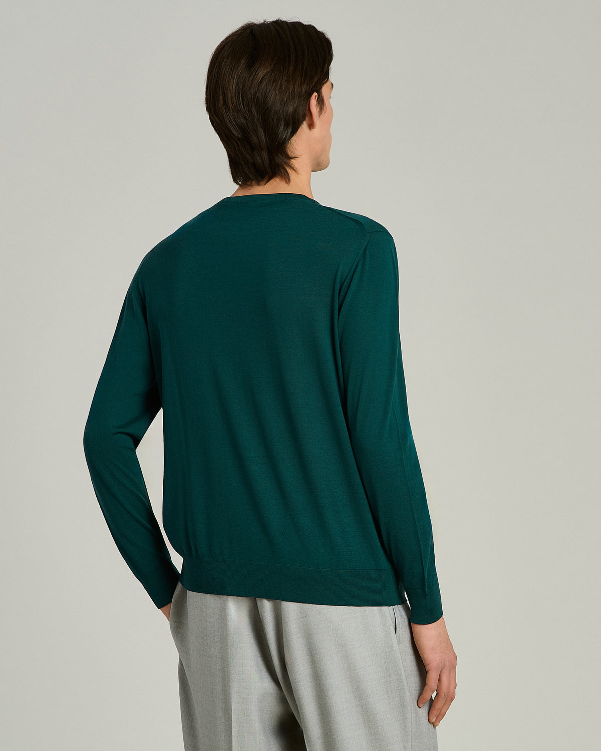PEACOCK-GREEN ULTRAFINE WOOL CREW-NECK SWEATER 3