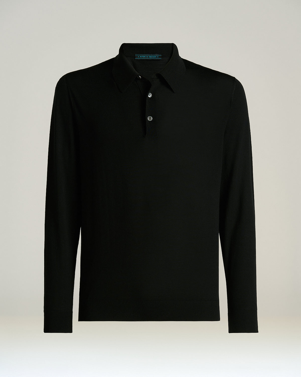 BLACK WOOL LONG-SLEEVE POLO SHIRT 1