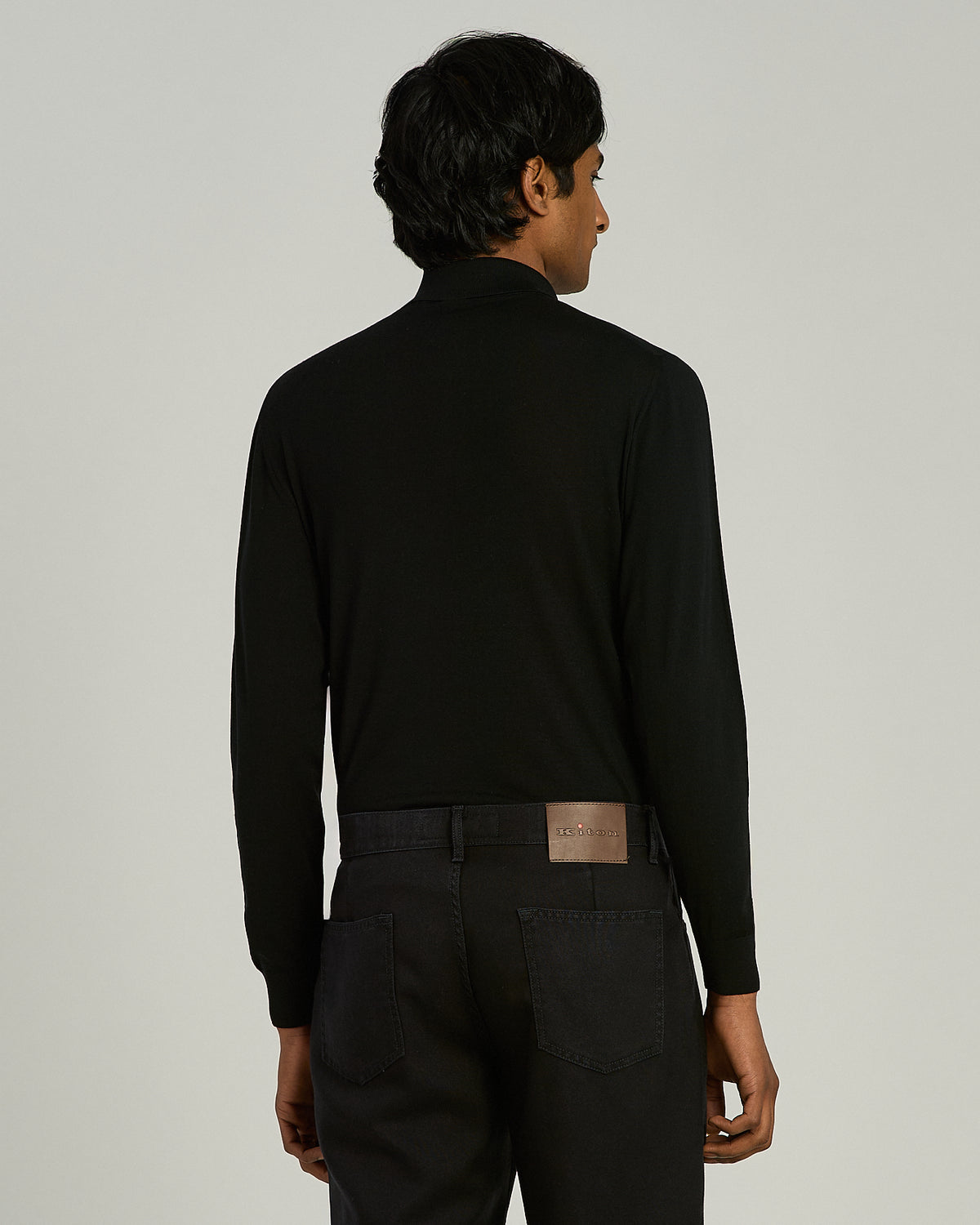 BLACK WOOL LONG-SLEEVE POLO SHIRT 3