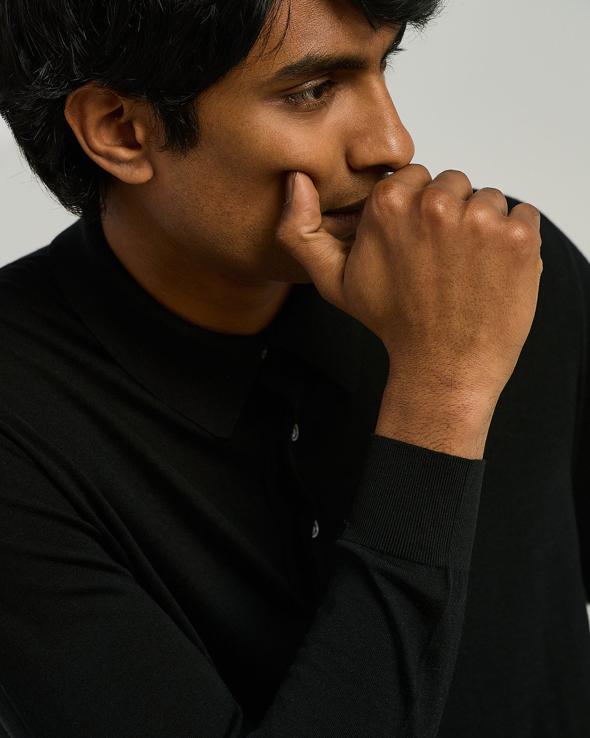 BLACK WOOL LONG-SLEEVE POLO SHIRT 4