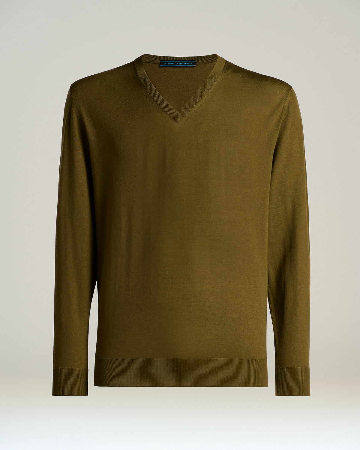 LODEN GREEN ULTRAFINE WOOL V-NECK SWEATER 1