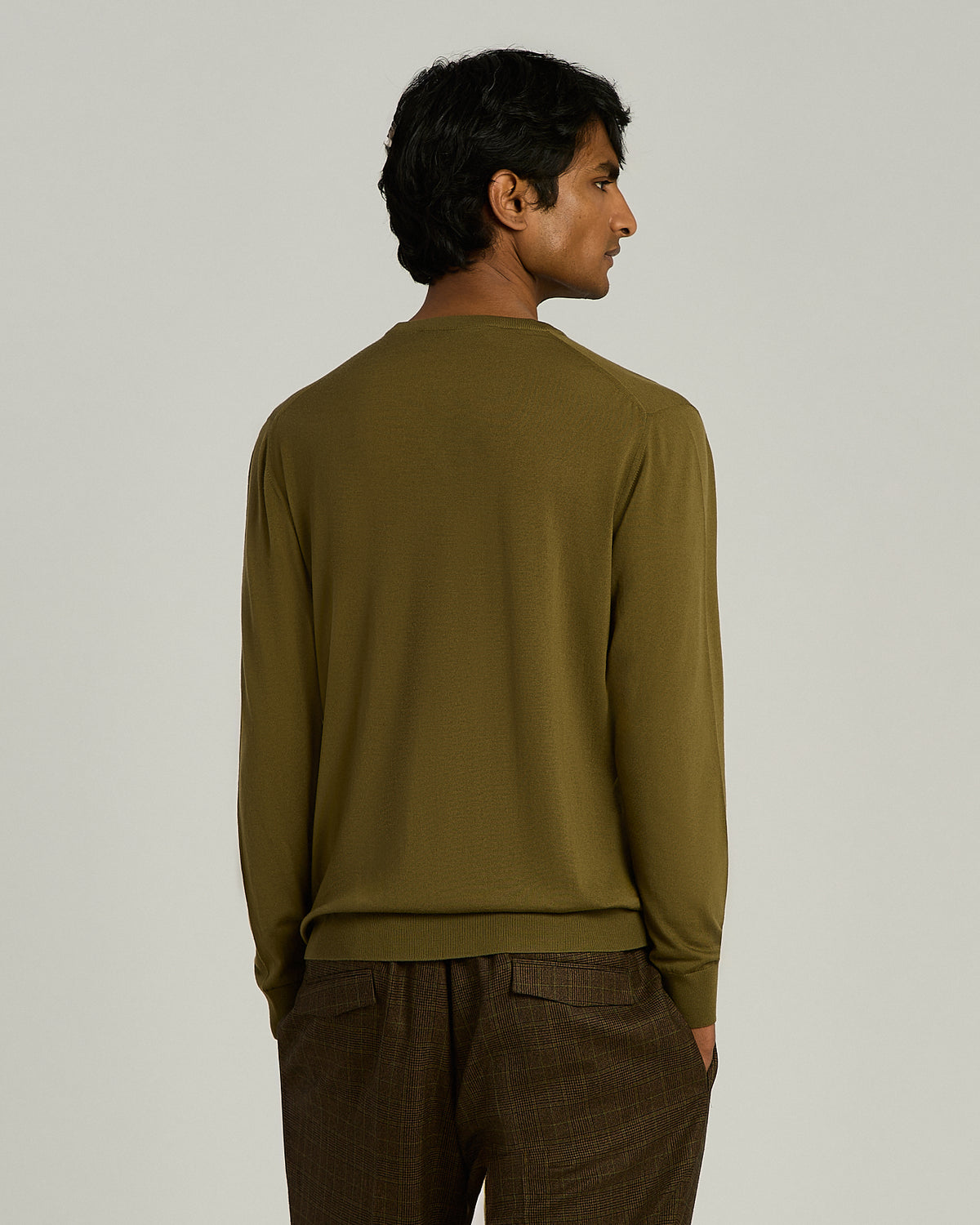 LODEN GREEN ULTRAFINE WOOL V-NECK SWEATER 3