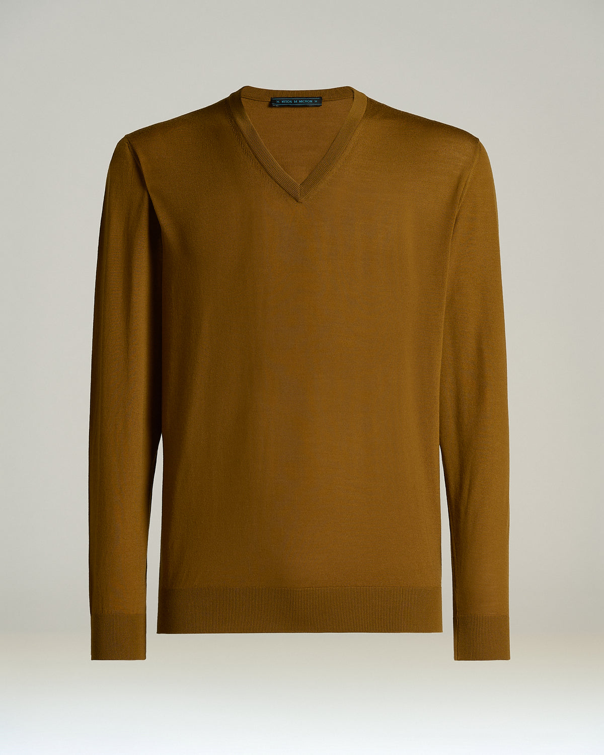 COGNAC PURE SUPERFINE WOOL V-NECK SWEATER 1