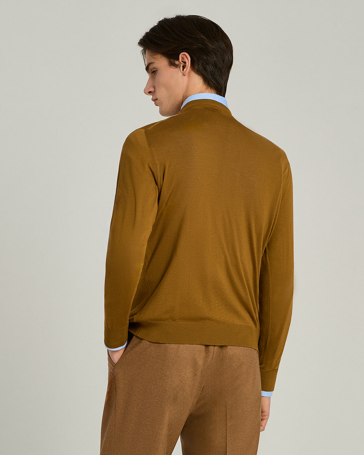 COGNAC PURE SUPERFINE WOOL V-NECK SWEATER 3