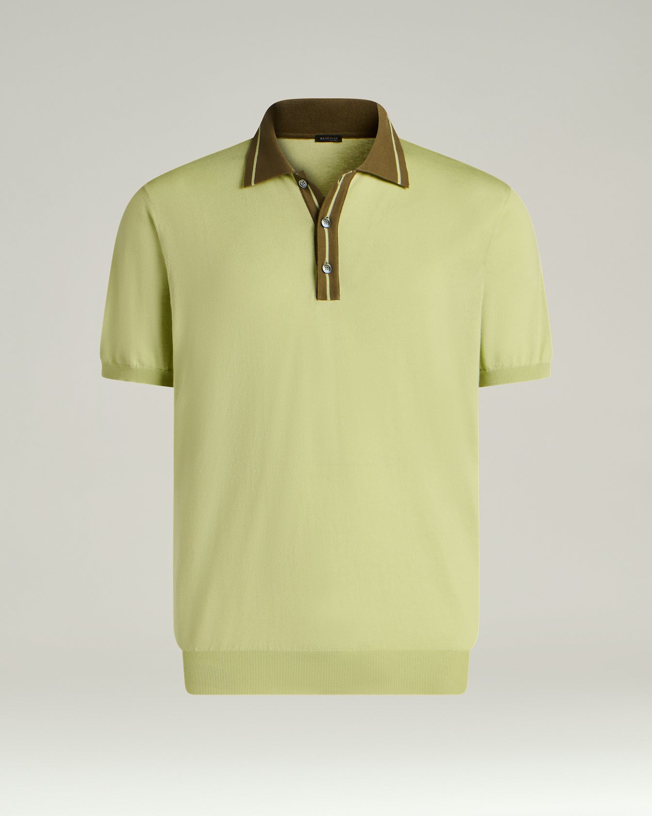 Pure Cotton Polo Shirt With Contrasting Collar in Pistachio Green and Moss Green 1