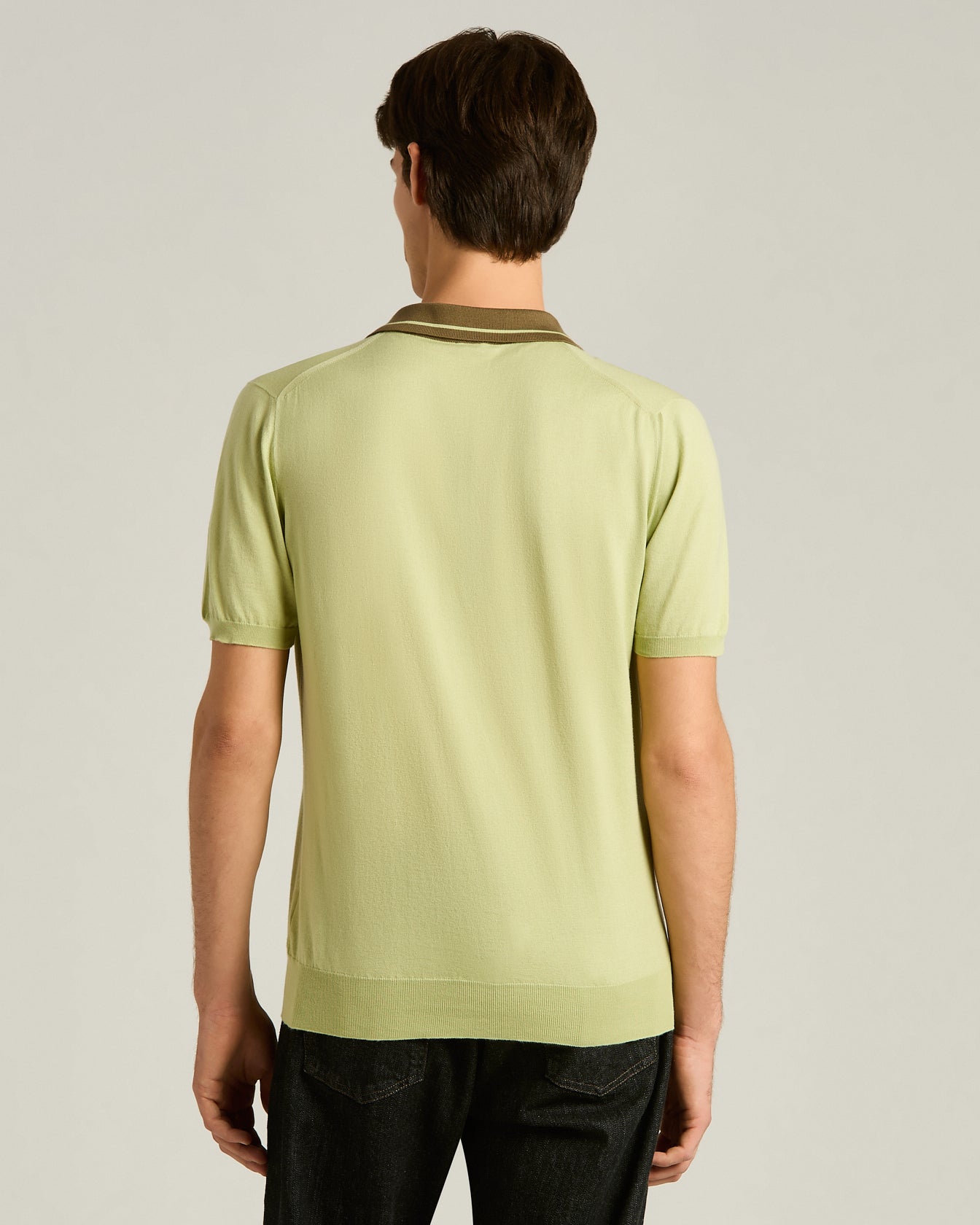 Pure Cotton Polo Shirt With Contrasting Collar in Pistachio Green and Moss Green 3