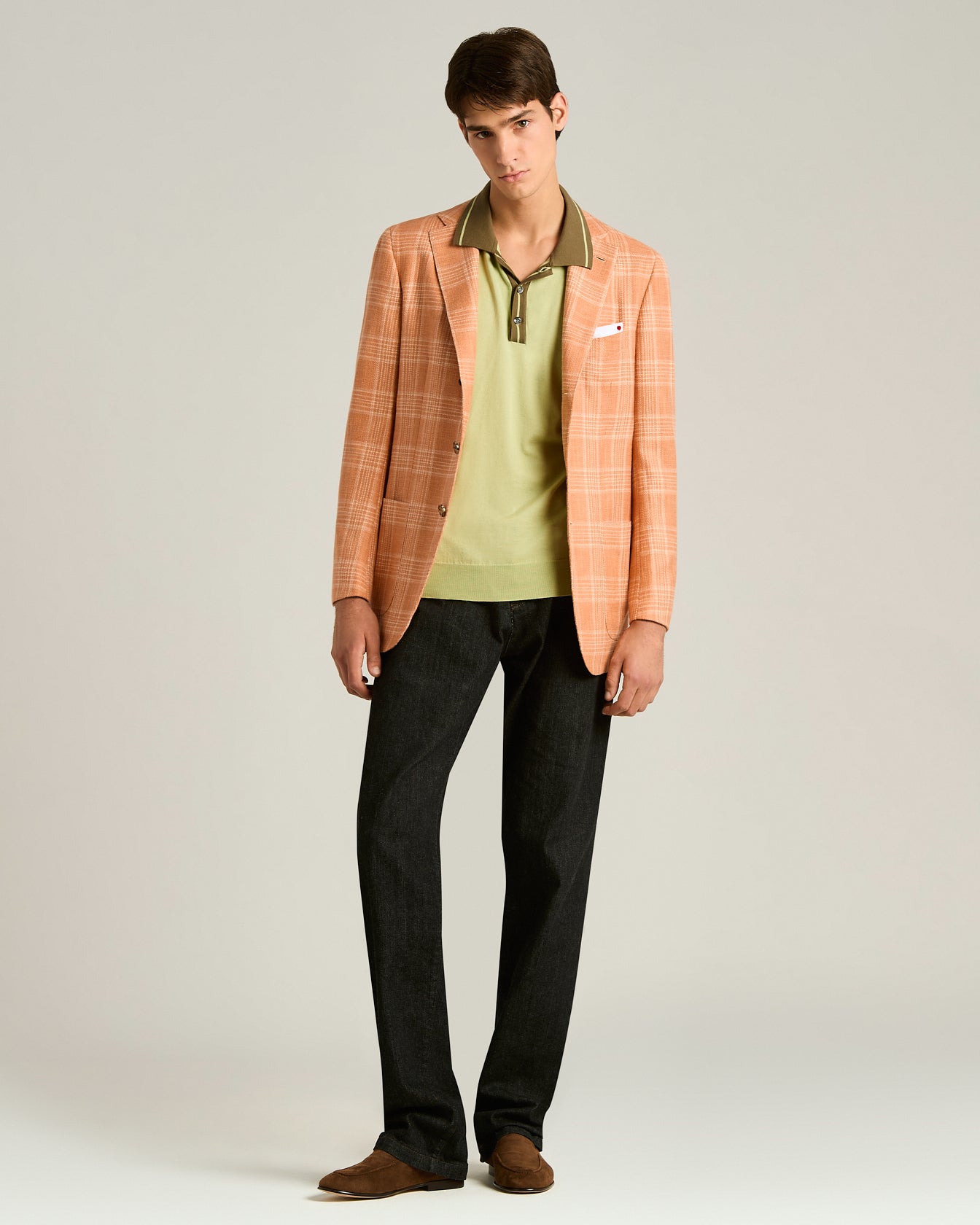 Pure Cotton Polo Shirt With Contrasting Collar in Pistachio Green and Moss Green 5