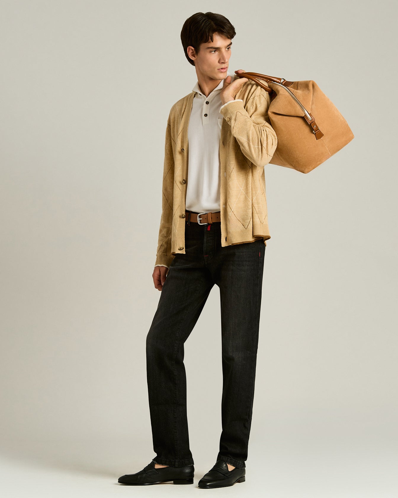 beige cardigan for dress Men's beige pure linen diamond pattern cardigan