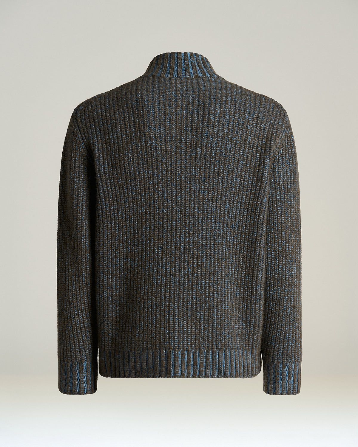 MOKA/SKY BLUE PURE CASHMERE CABLE KNIT TURTLENECK SWEATER WITH ZIP 2