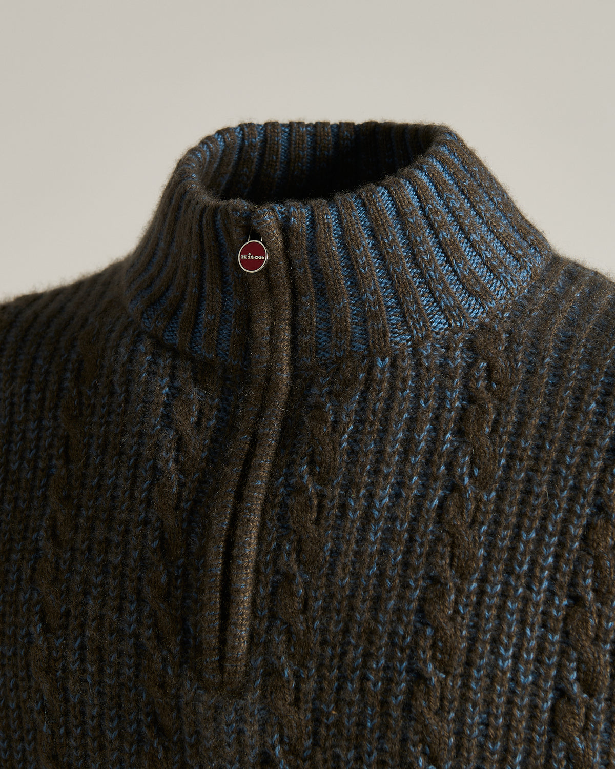 MOKA/SKY BLUE PURE CASHMERE CABLE KNIT TURTLENECK SWEATER WITH ZIP 3