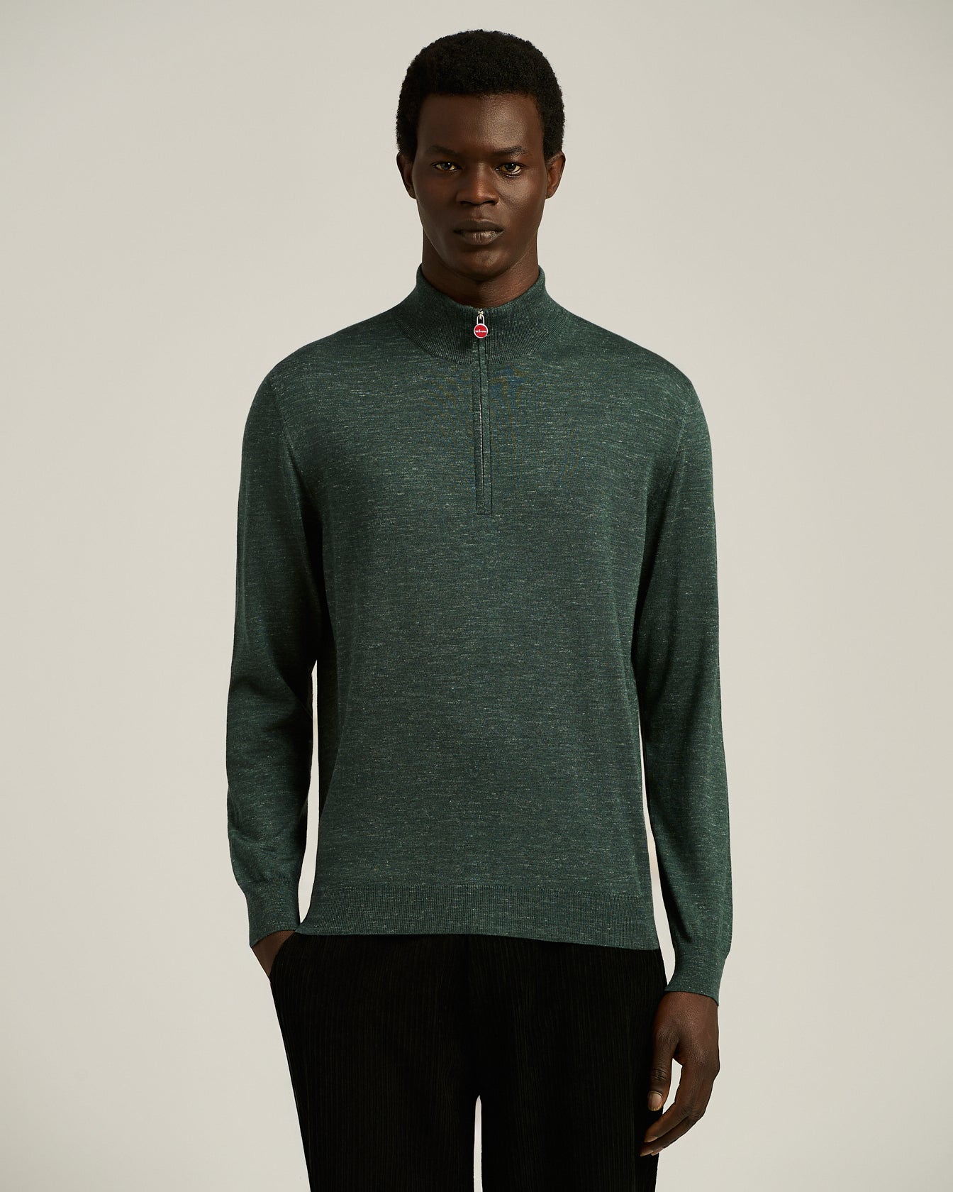 MAGLIA LUPETTO CON ZIP IN SETA, CASHMERE E LINO