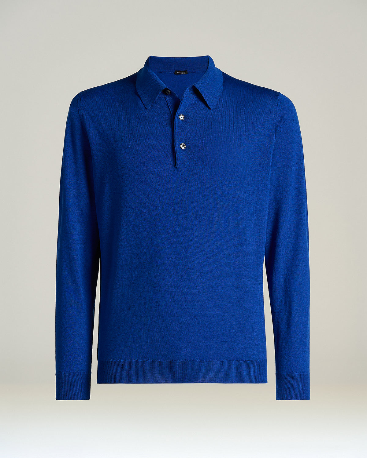 BRILLIANT BLUE CASHMERE AND SILK LONG-SLEEVED POLO SHIRT 1
