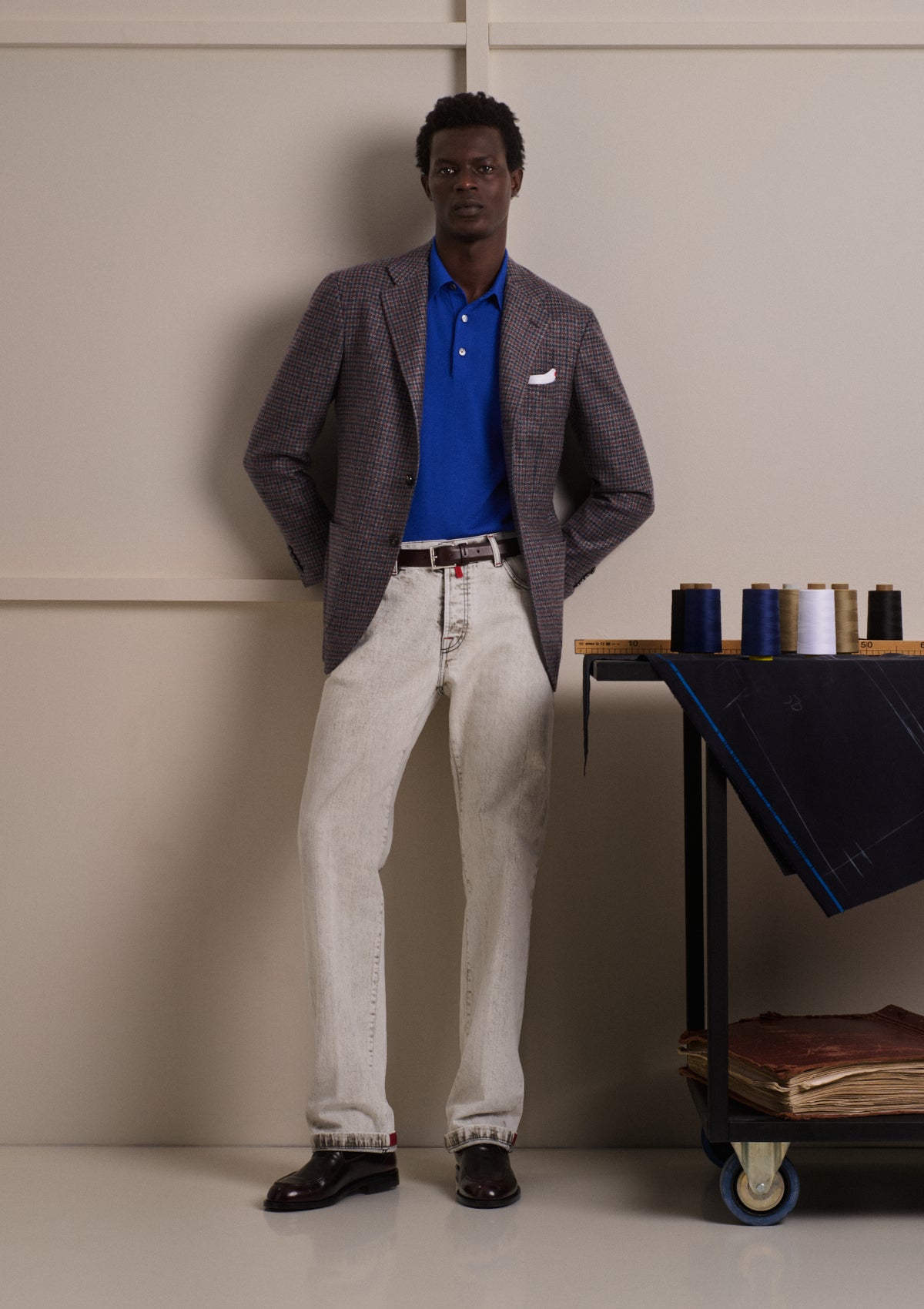 BRILLIANT BLUE CASHMERE AND SILK LONG-SLEEVED POLO SHIRT 4