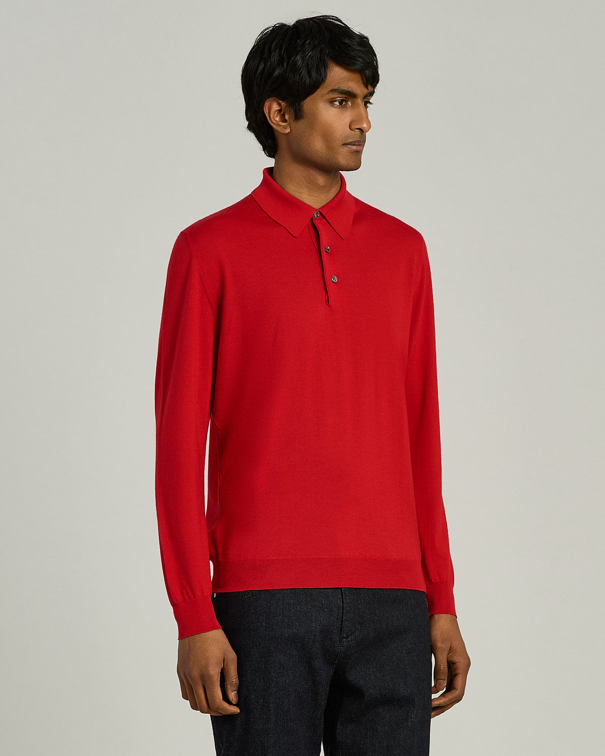 RED CASHMERE LONG-SLEEVE POLO SHIRT 2