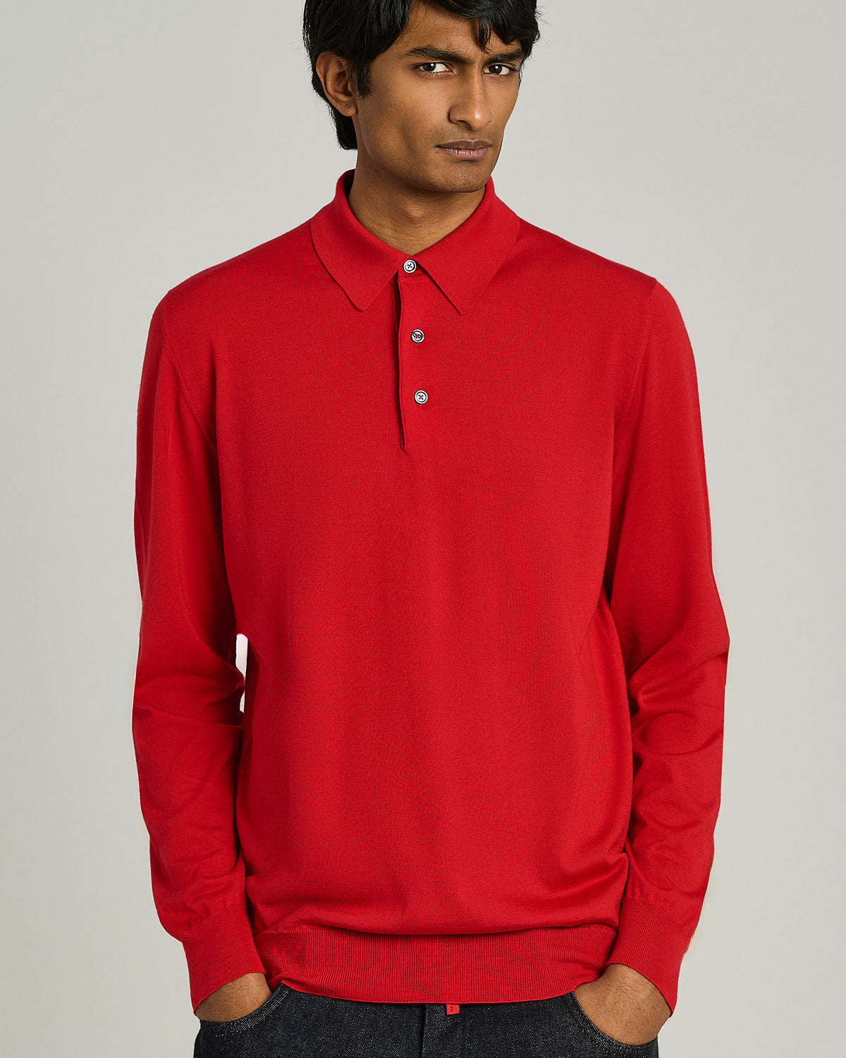 RED CASHMERE LONG-SLEEVE POLO SHIRT 4