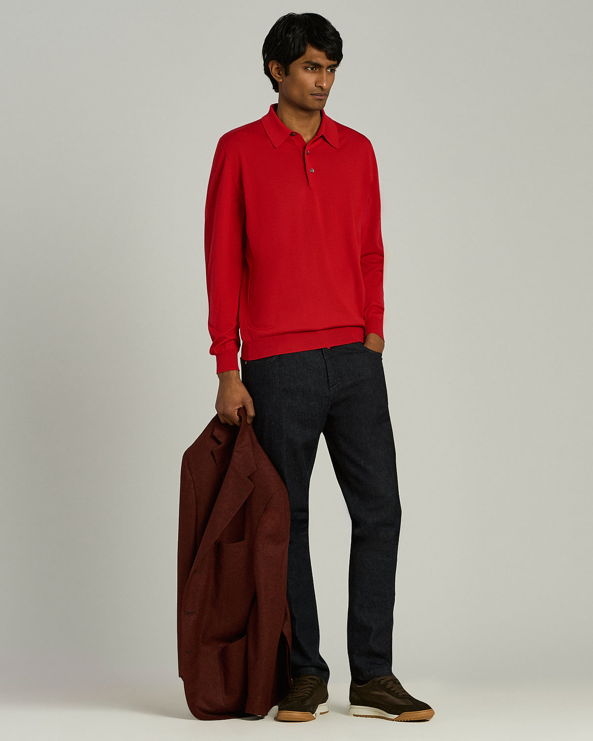RED CASHMERE LONG-SLEEVE POLO SHIRT 5