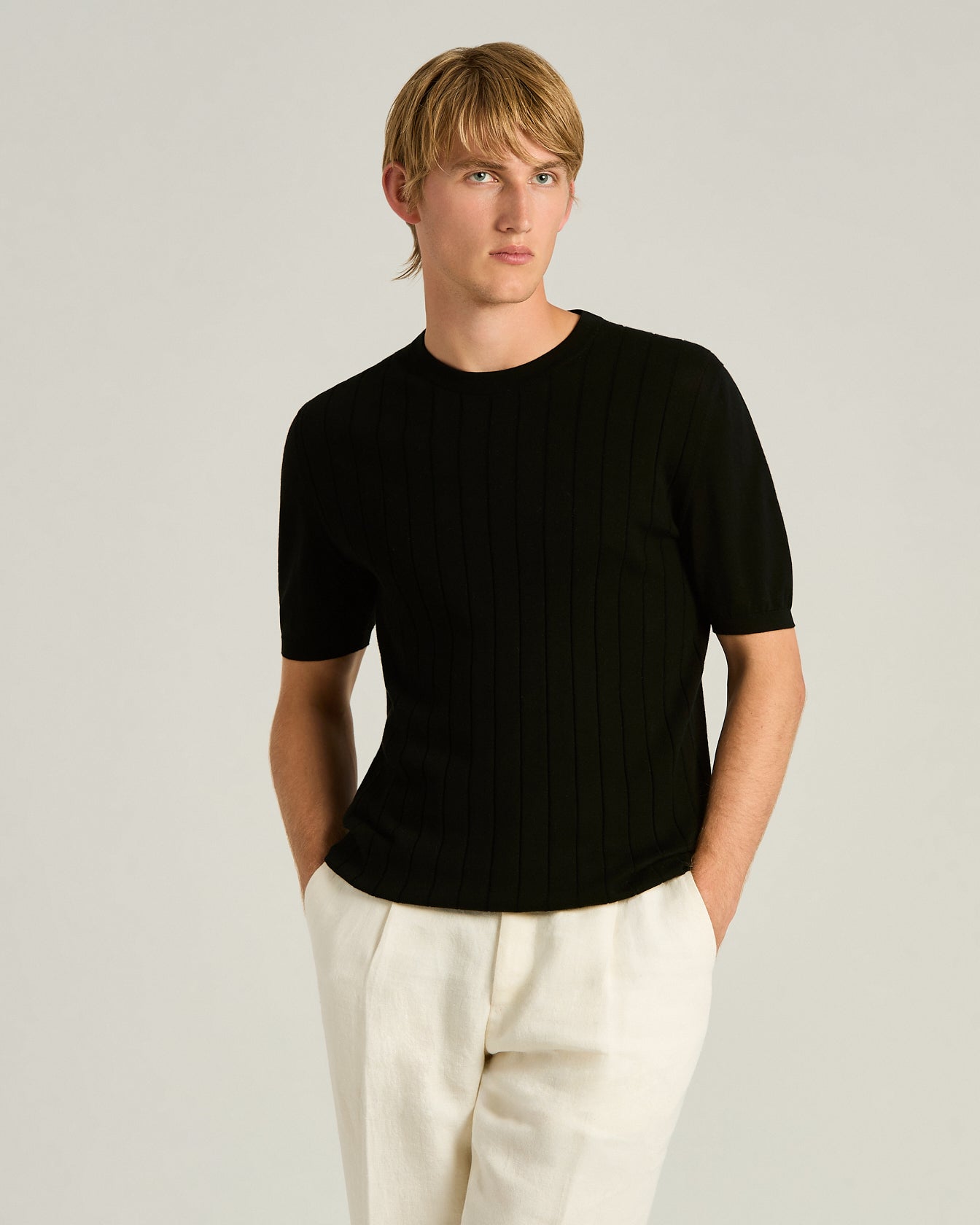 PURE COTTON SHORT-SLEEVED CREW NECK SWEATER
