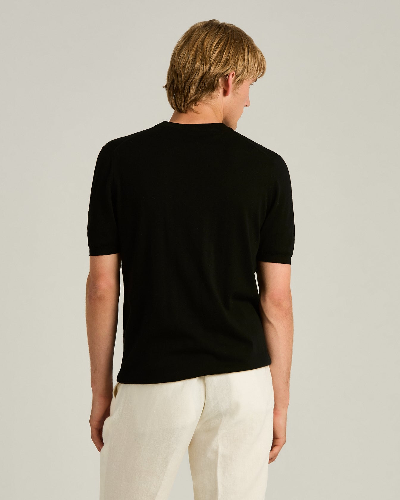 Men's black cotton short-sleeved crewneck sweater | Kiton