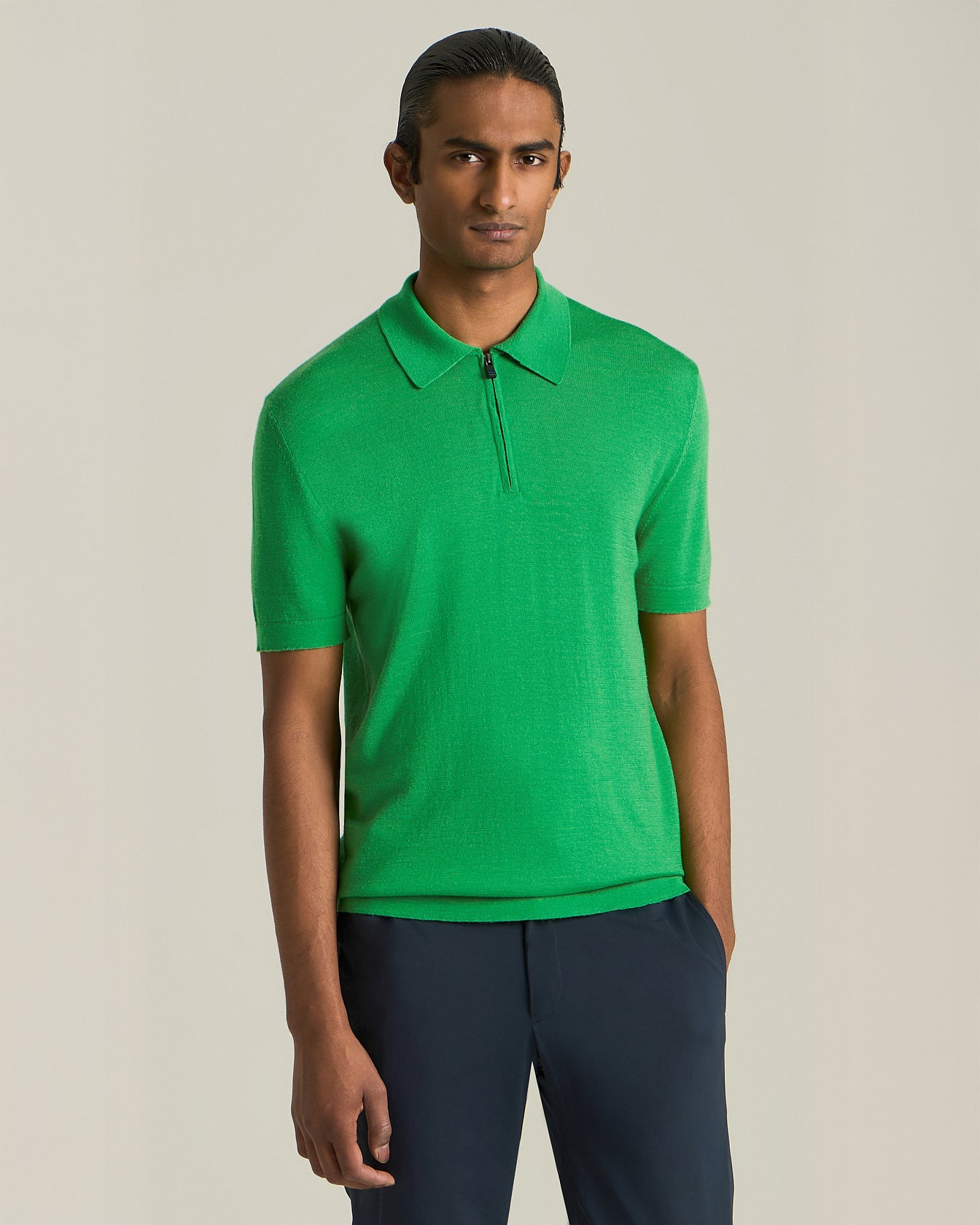 KNT DELUXE WOOL AND SILK ZIP-UP POLO SHIRT