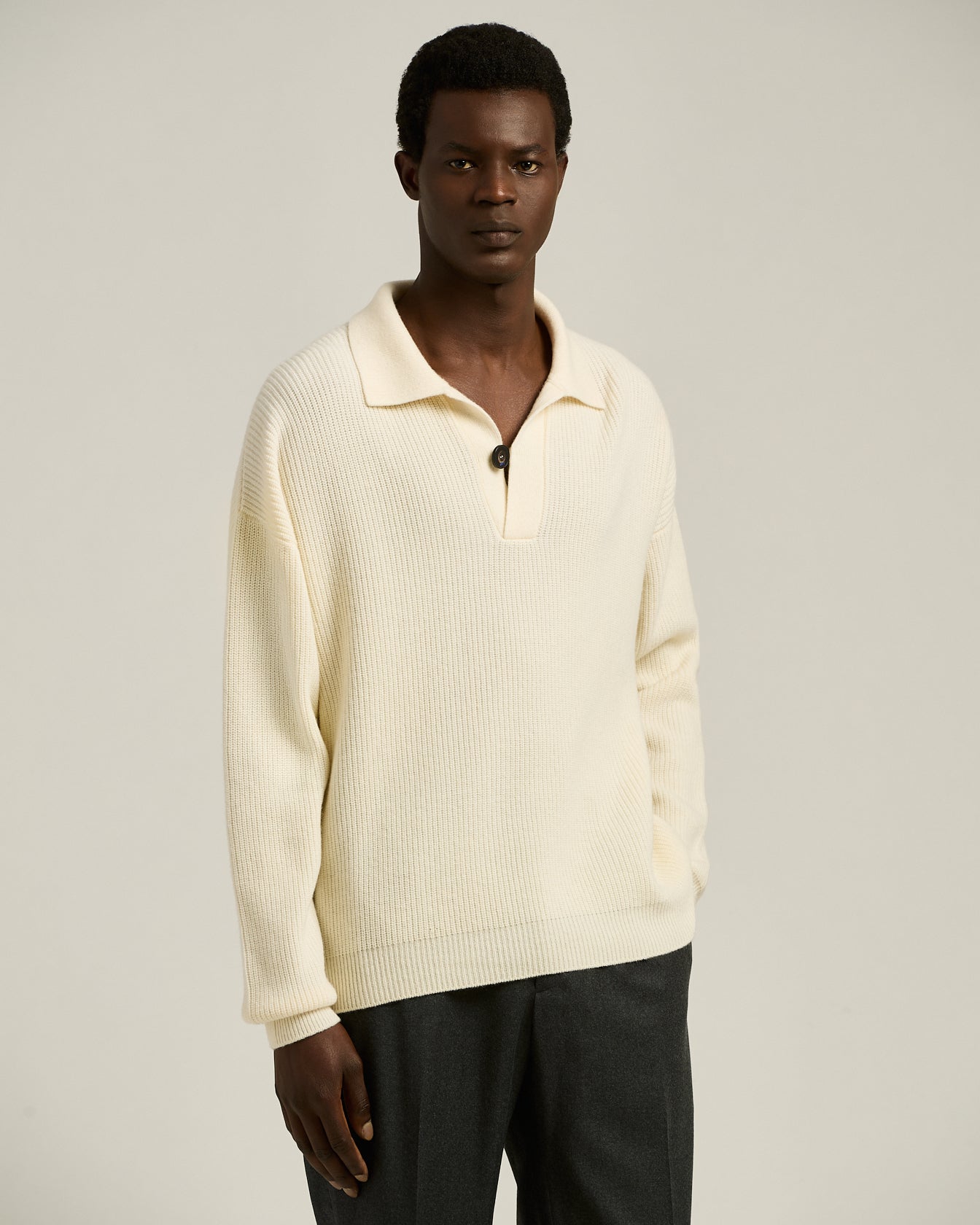 SIMPLE RIBBED PURE VIRGIN WOOL POLO SHIRT