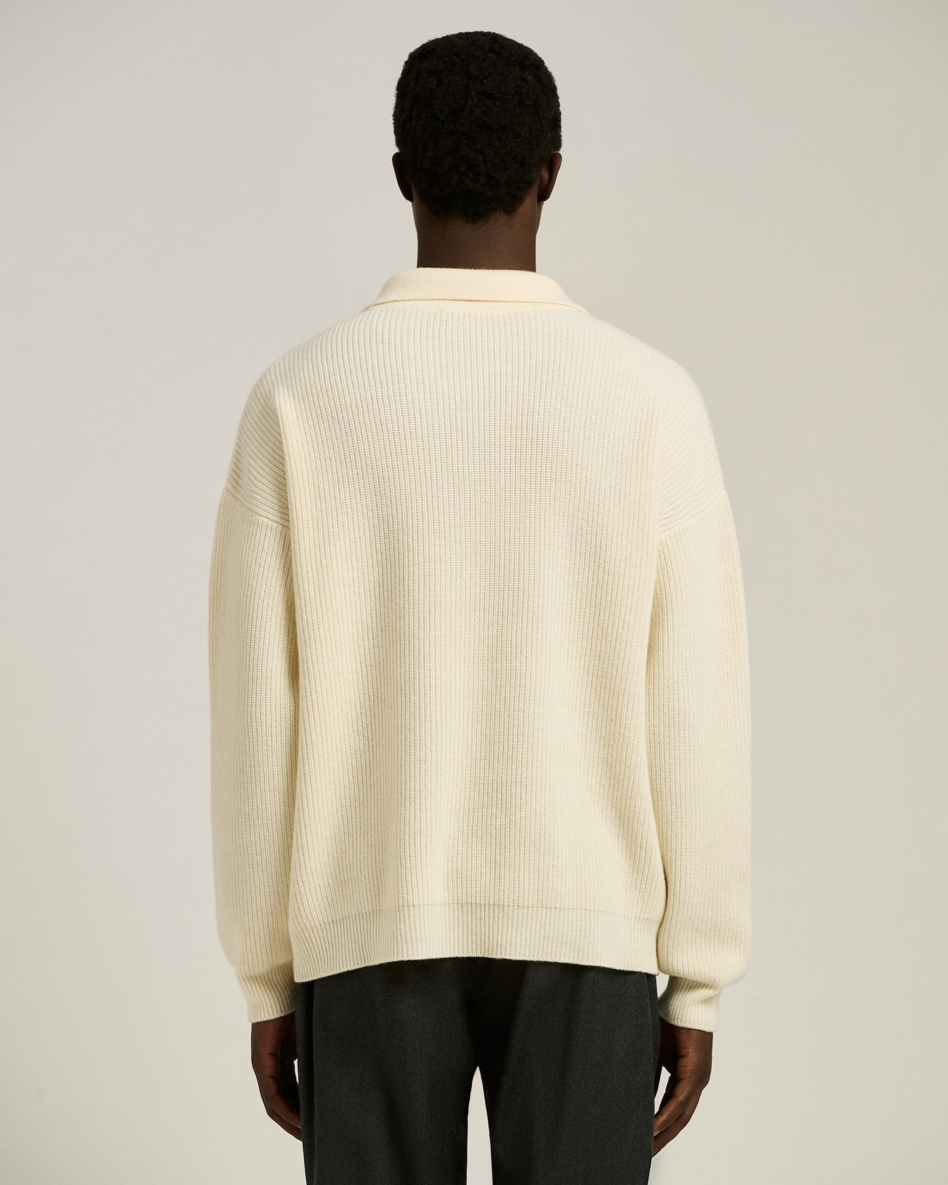 SIMPLE RIBBED PURE VIRGIN WOOL POLO SHIRT