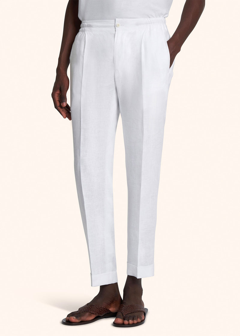 Kiton white trousers for man, in linen 2