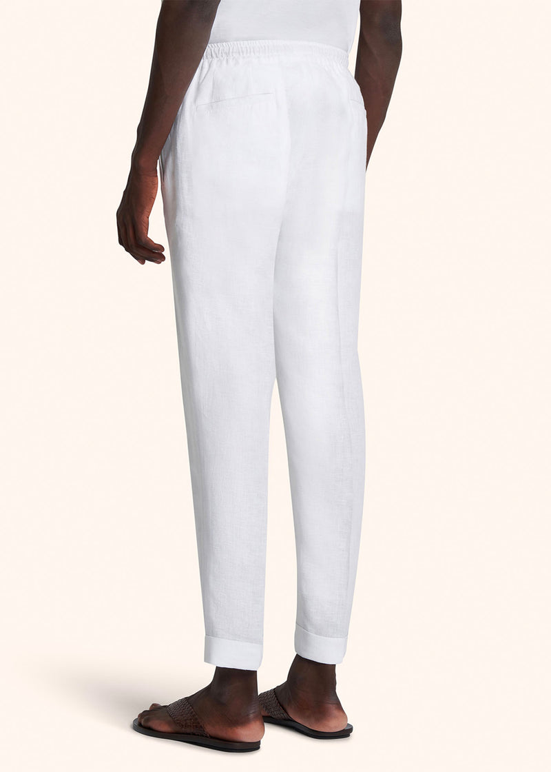 Kiton white trousers for man, in linen 3