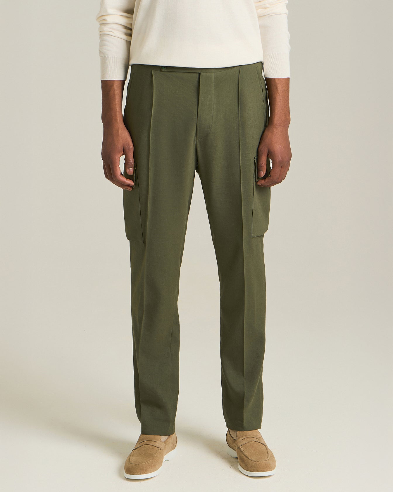 LINEN AND WOOL CARGO TROUSERS