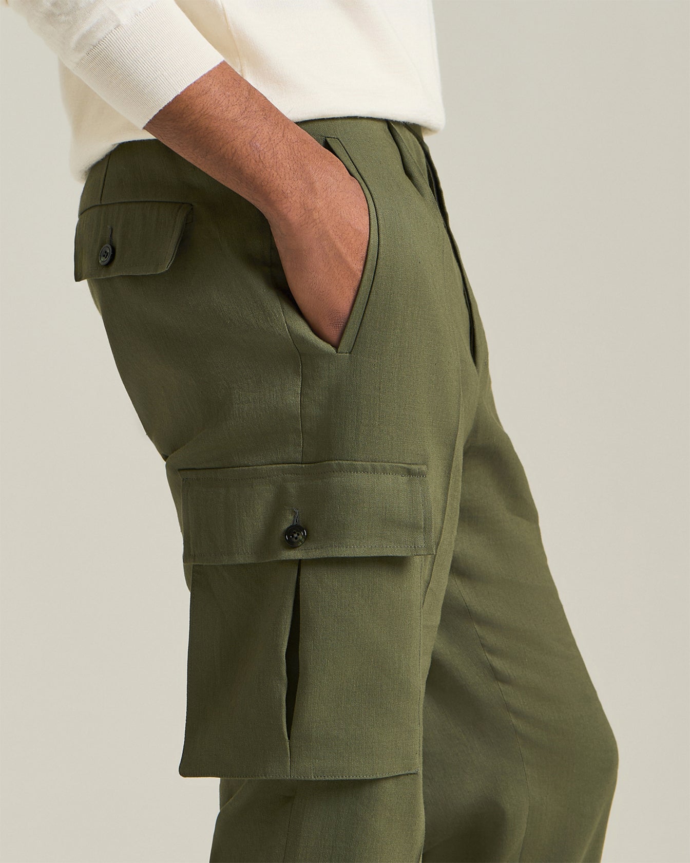 LINEN AND WOOL CARGO TROUSERS