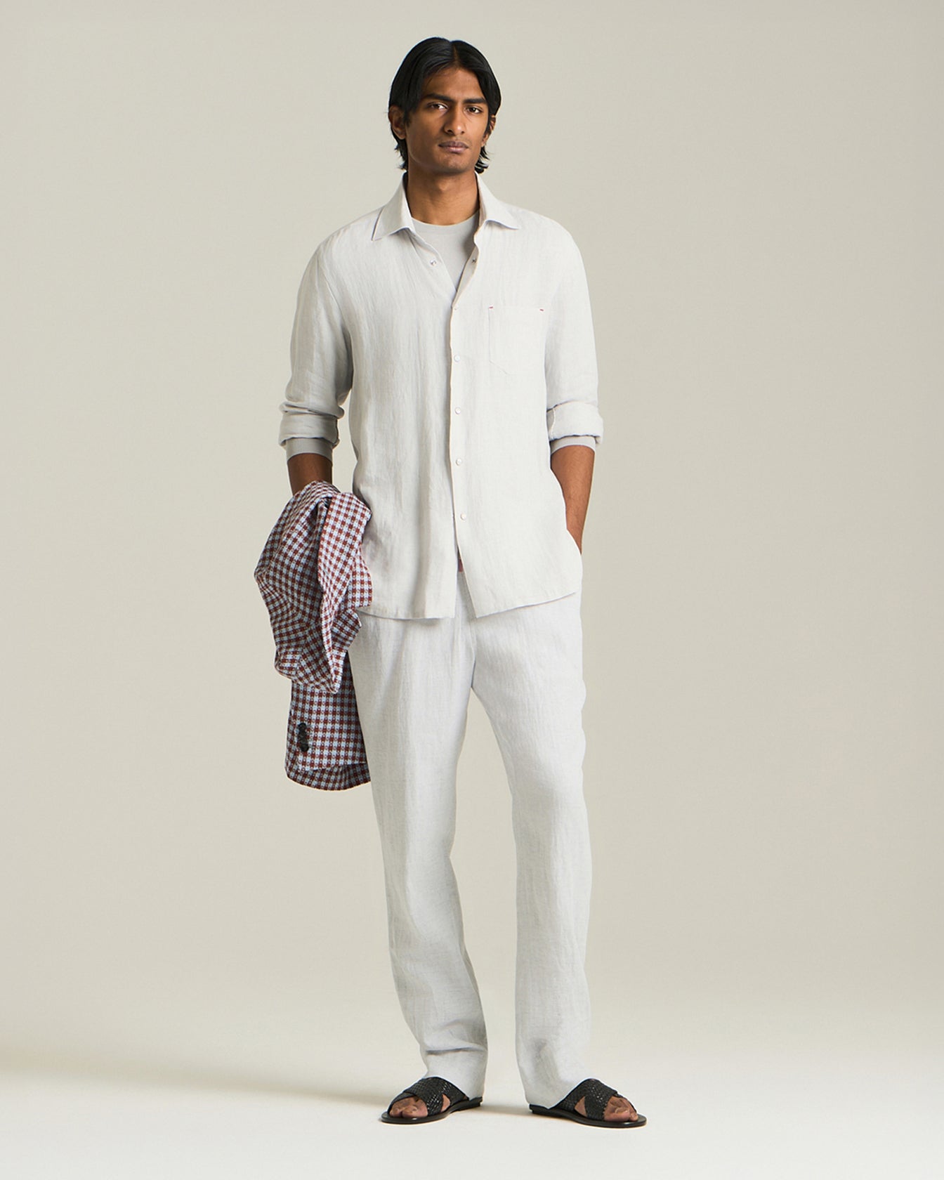 COTTON AND LINEN COMFORT-FIT PULL-ON TROUSERS