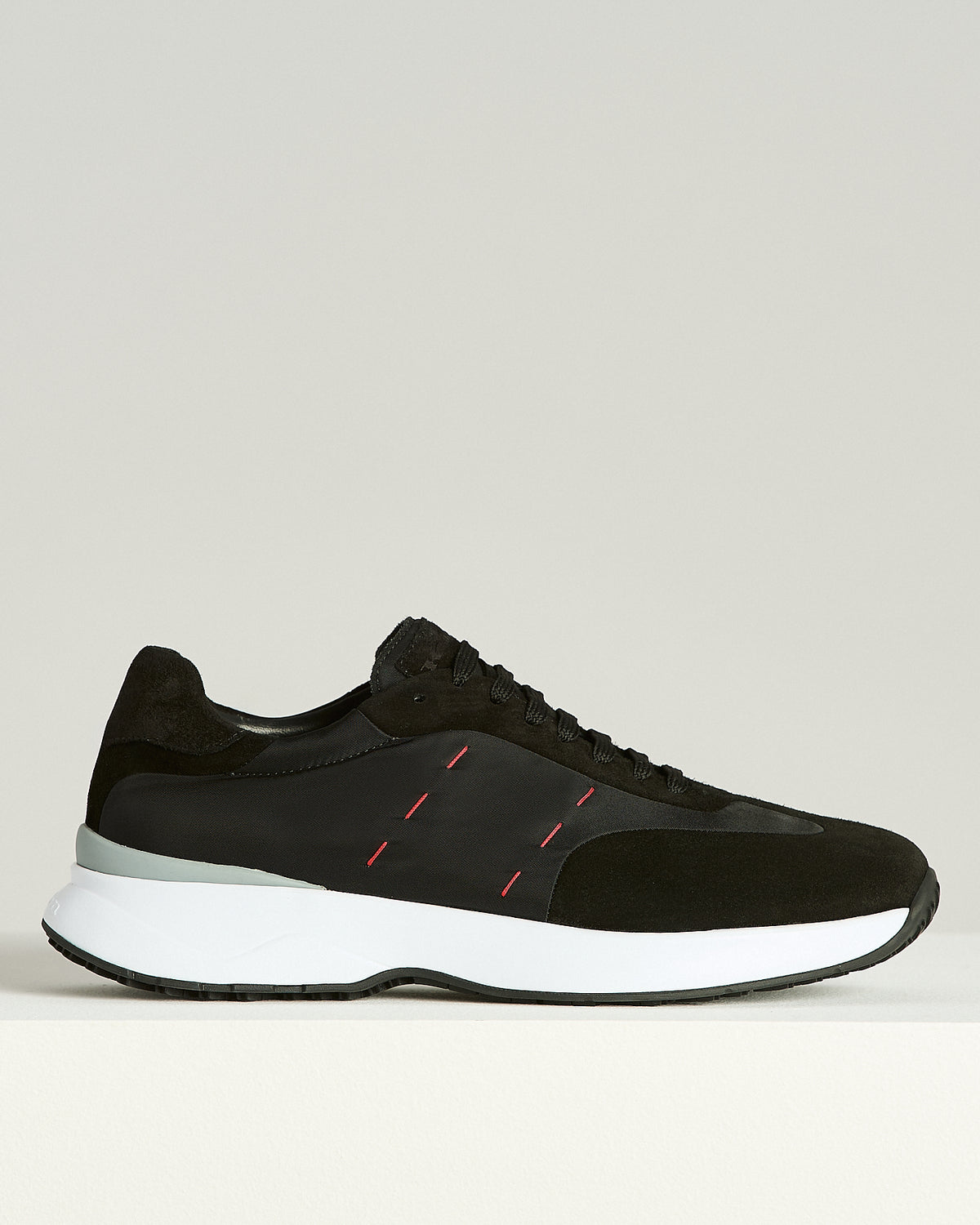 BLACK SUEDE AND TECHNICAL FABRIC SNEAKERS WITH CONTRAST STITCHING 1
