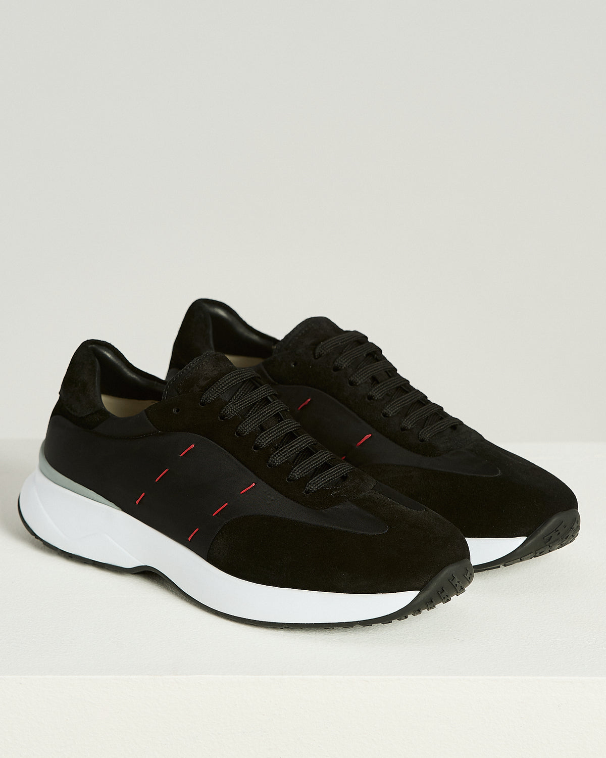 BLACK SUEDE AND TECHNICAL FABRIC SNEAKERS WITH CONTRAST STITCHING 2