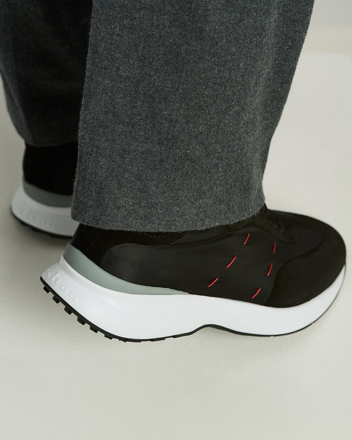 BLACK SUEDE AND TECHNICAL FABRIC SNEAKERS WITH CONTRAST STITCHING 4
