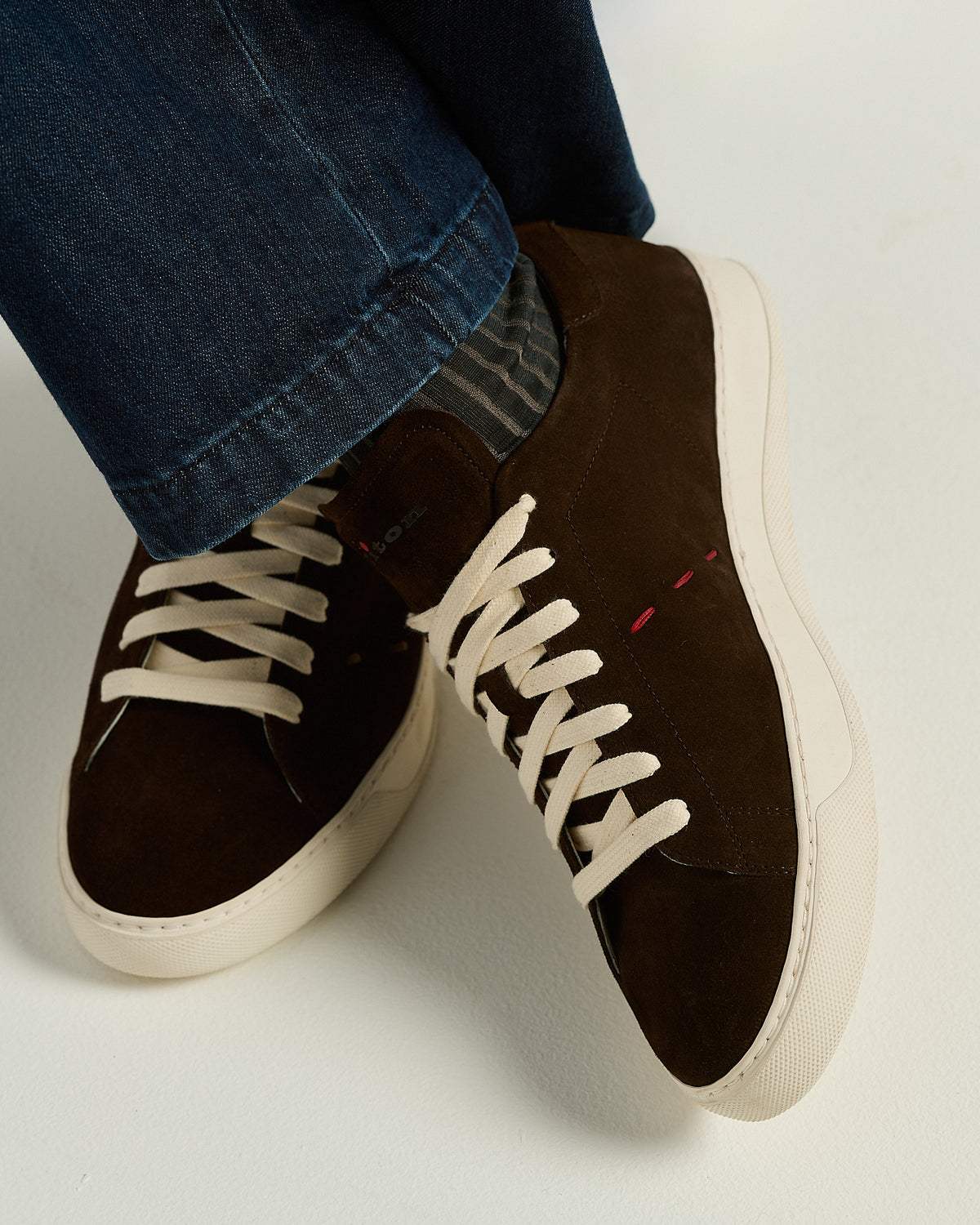DARK BROWN SUEDE SNEAKERS WITH CONTRAST STITCHING 3