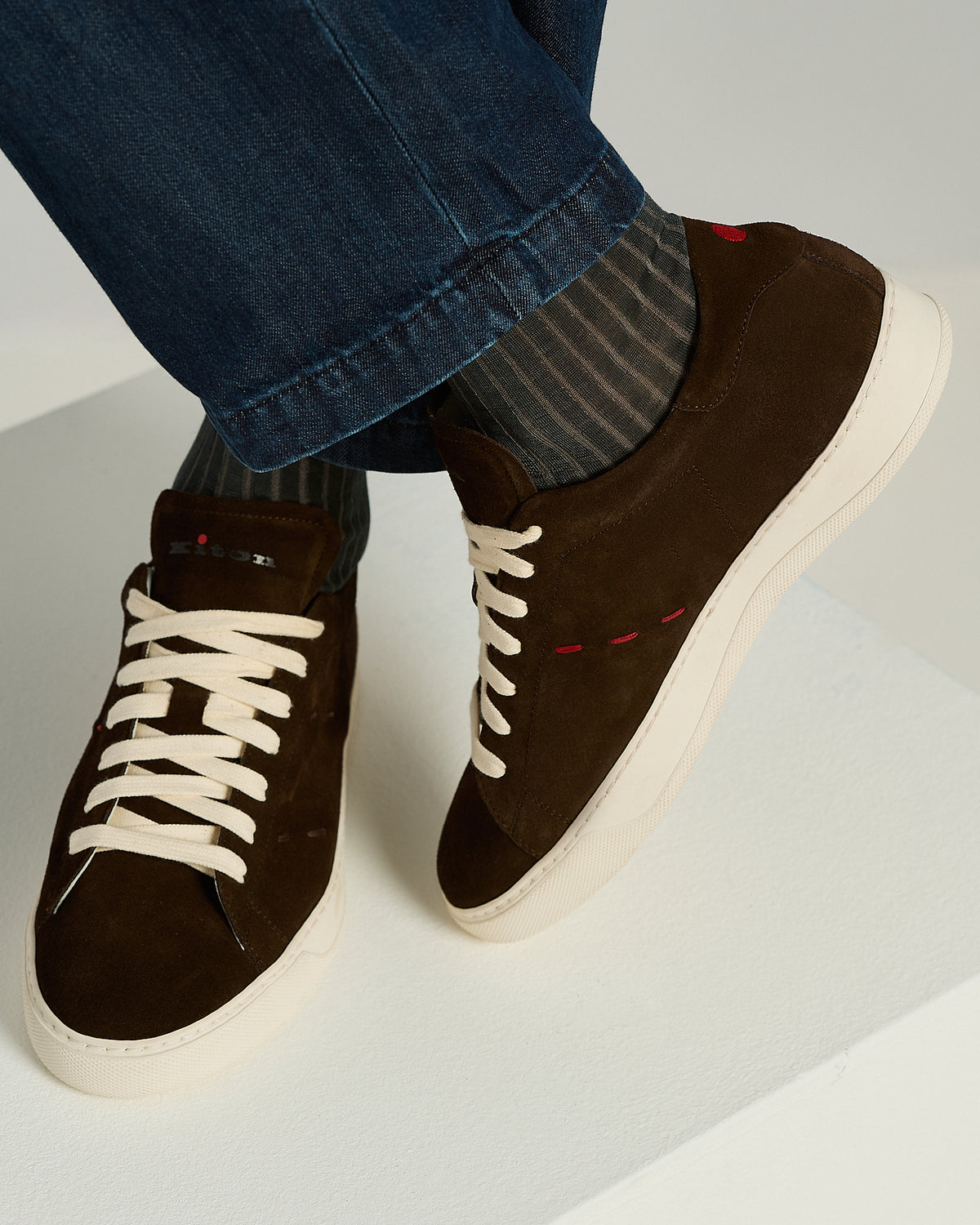 DARK BROWN SUEDE SNEAKERS WITH CONTRAST STITCHING 4