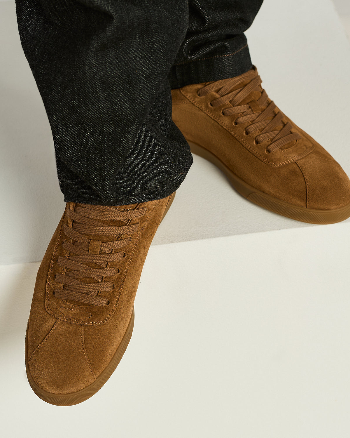 COGNAC SUEDE SNEAKERS WITH TONE-ON-TONE SOLE 3