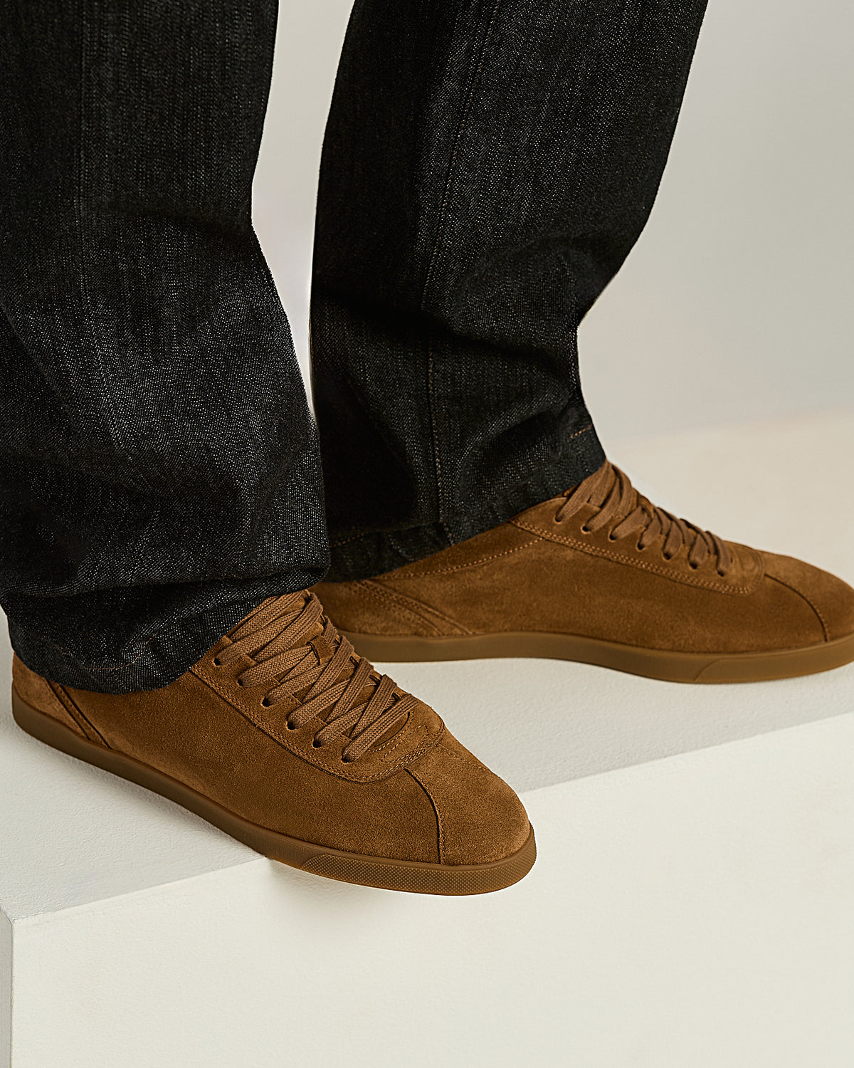 COGNAC SUEDE SNEAKERS WITH TONE-ON-TONE SOLE 4