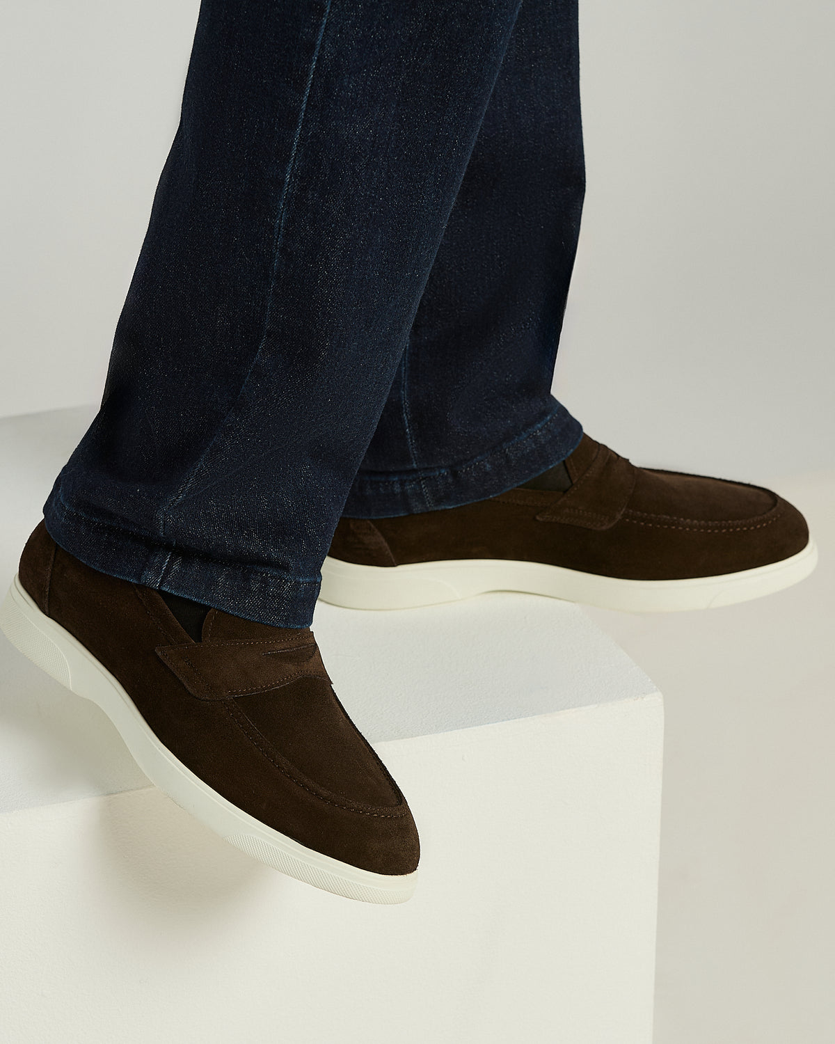 DARK BROWN SUEDE LOAFERS WITH LIGHTWEIGHT RUBBER SOLE 3