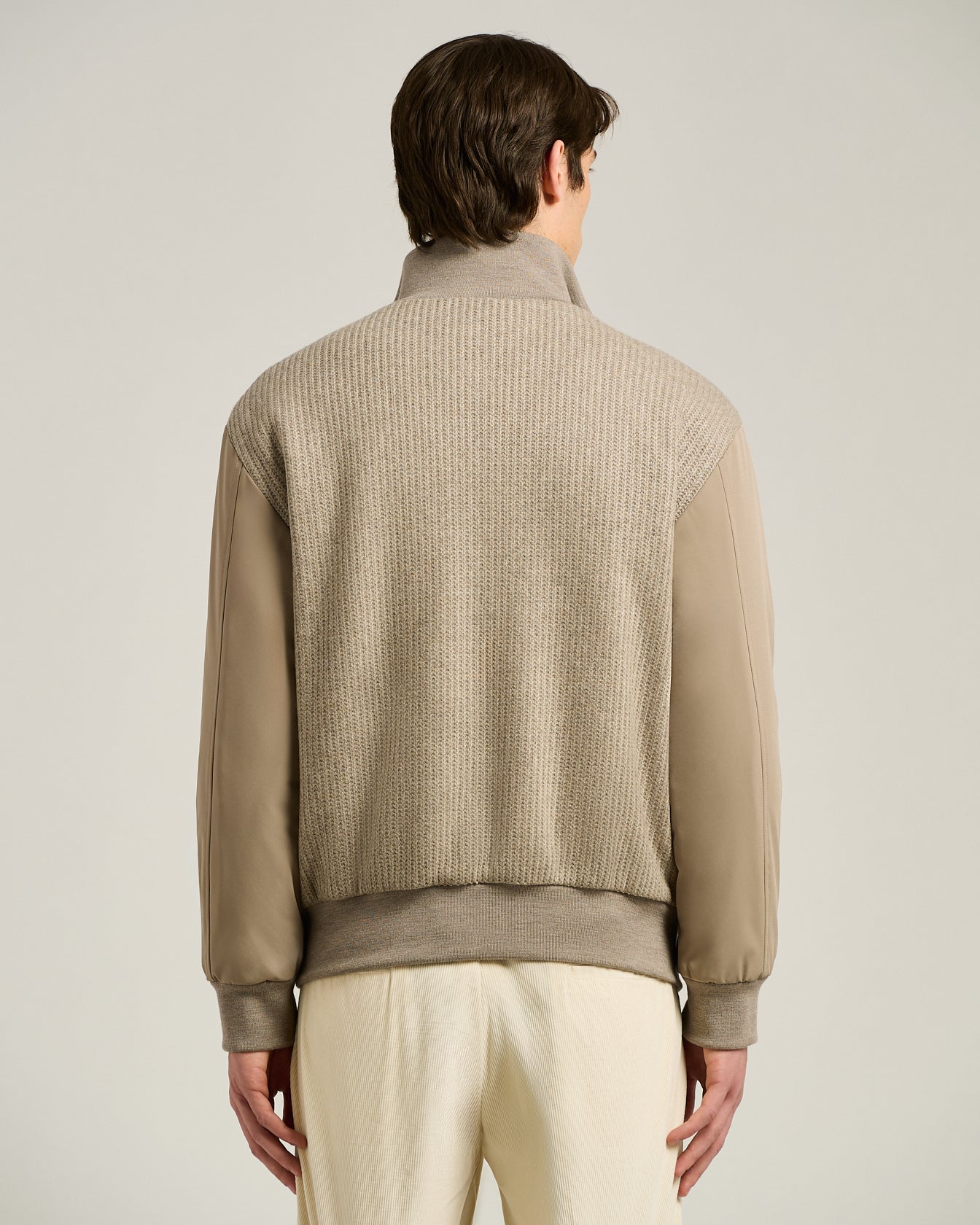 BOMBER IN TAUPE CASHMERE AND TECHNICAL FABRIC
