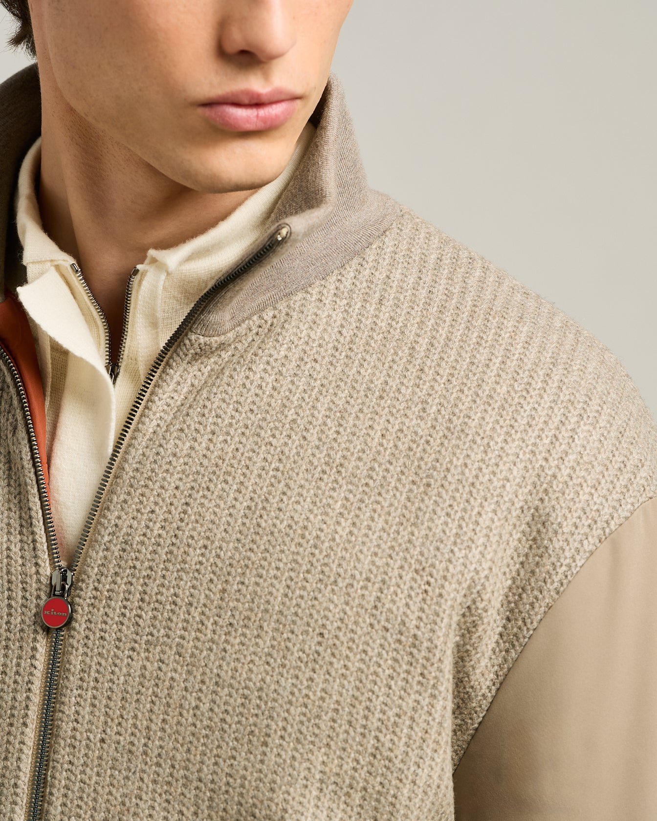 BOMBER IN TAUPE CASHMERE AND TECHNICAL FABRIC
