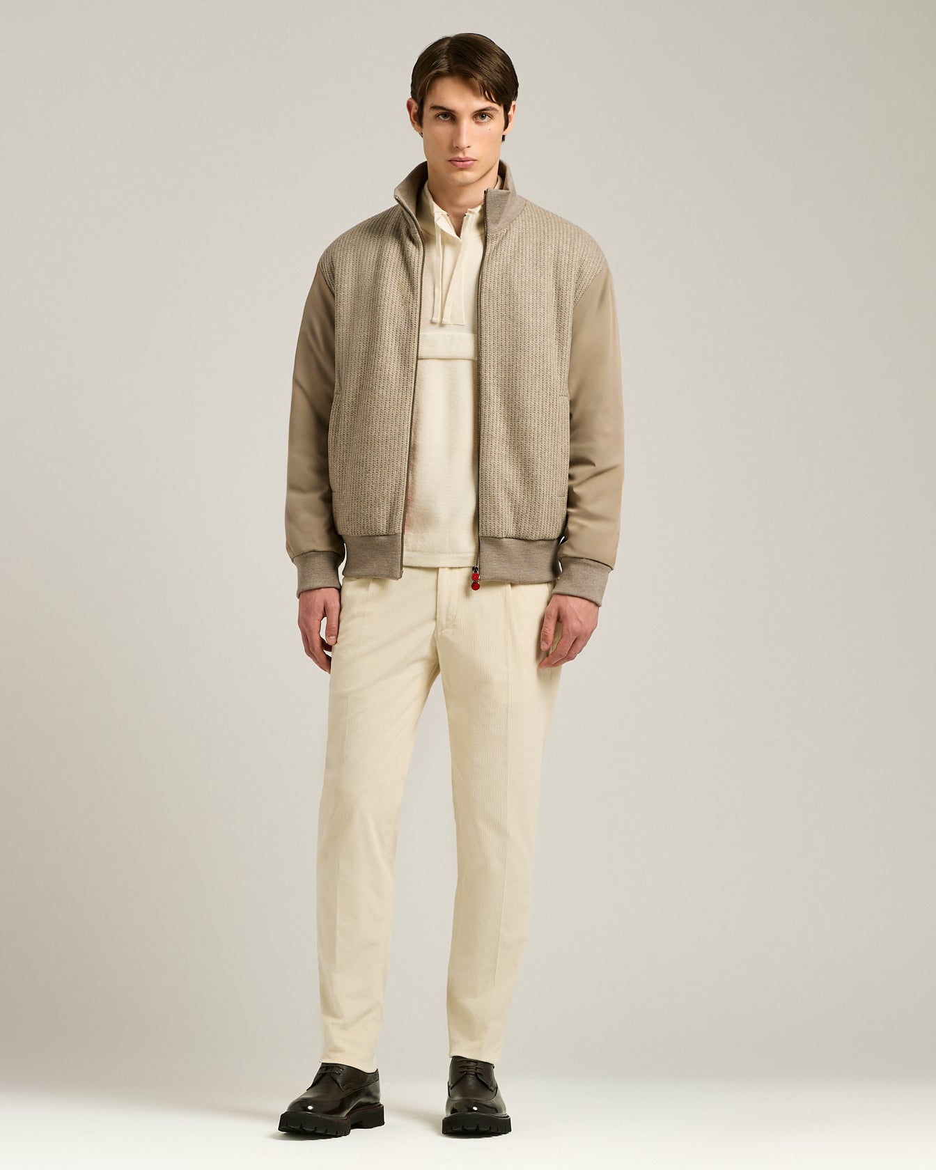 BOMBER IN TAUPE CASHMERE AND TECHNICAL FABRIC