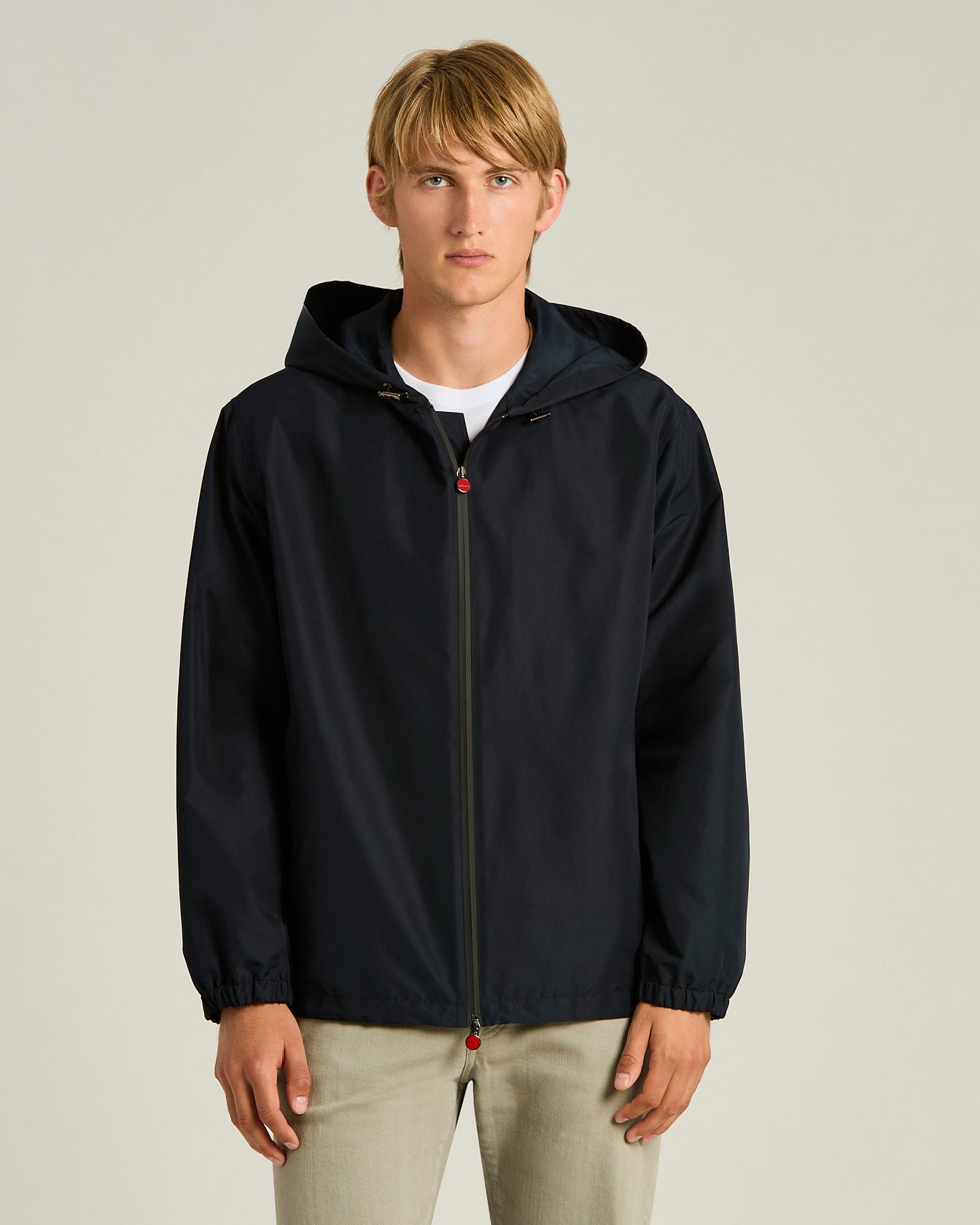 Men's navy hooded technical and water-resistant jacket | Kiton