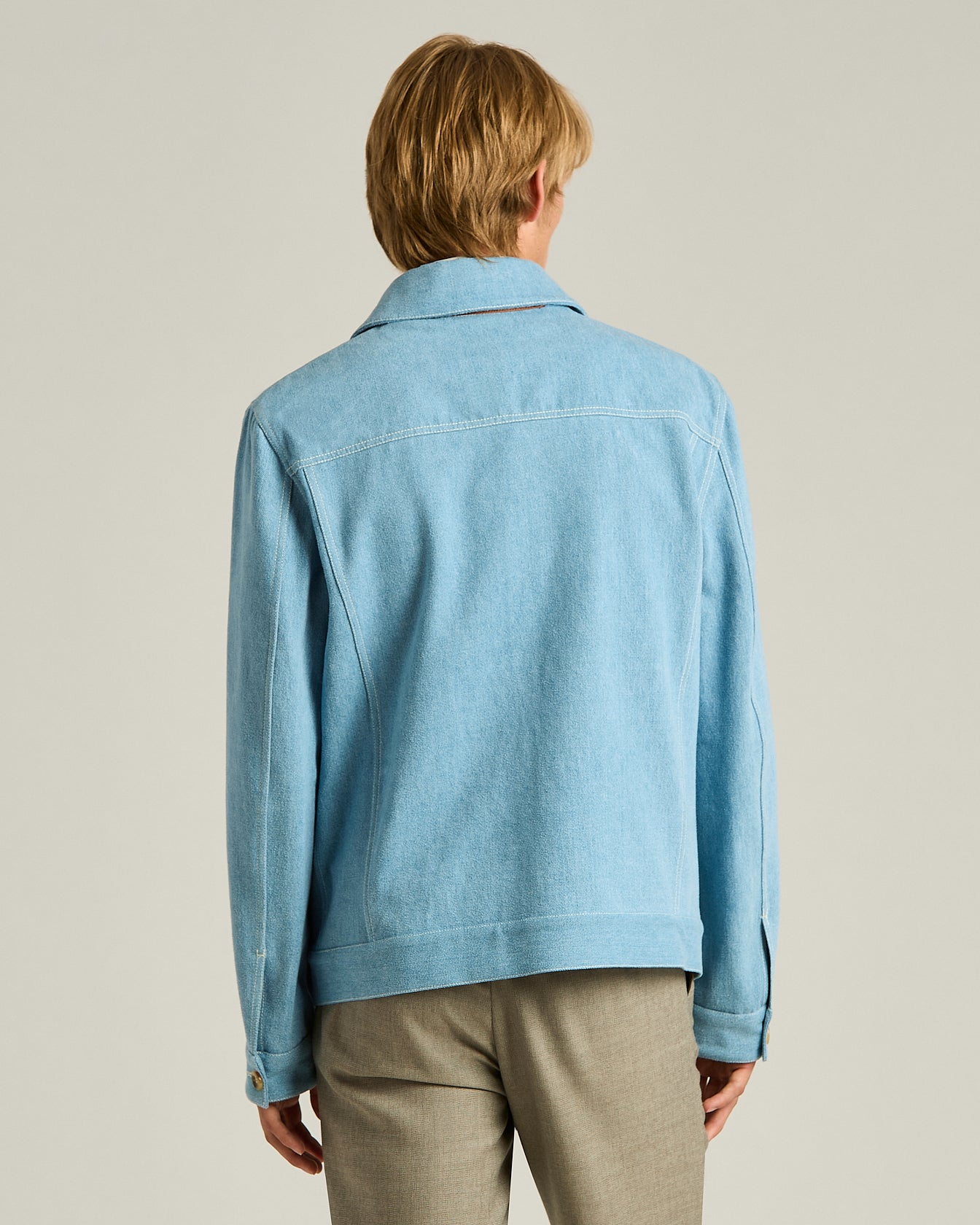 Men's azure cotton jacket with lambskin detail | Kiton