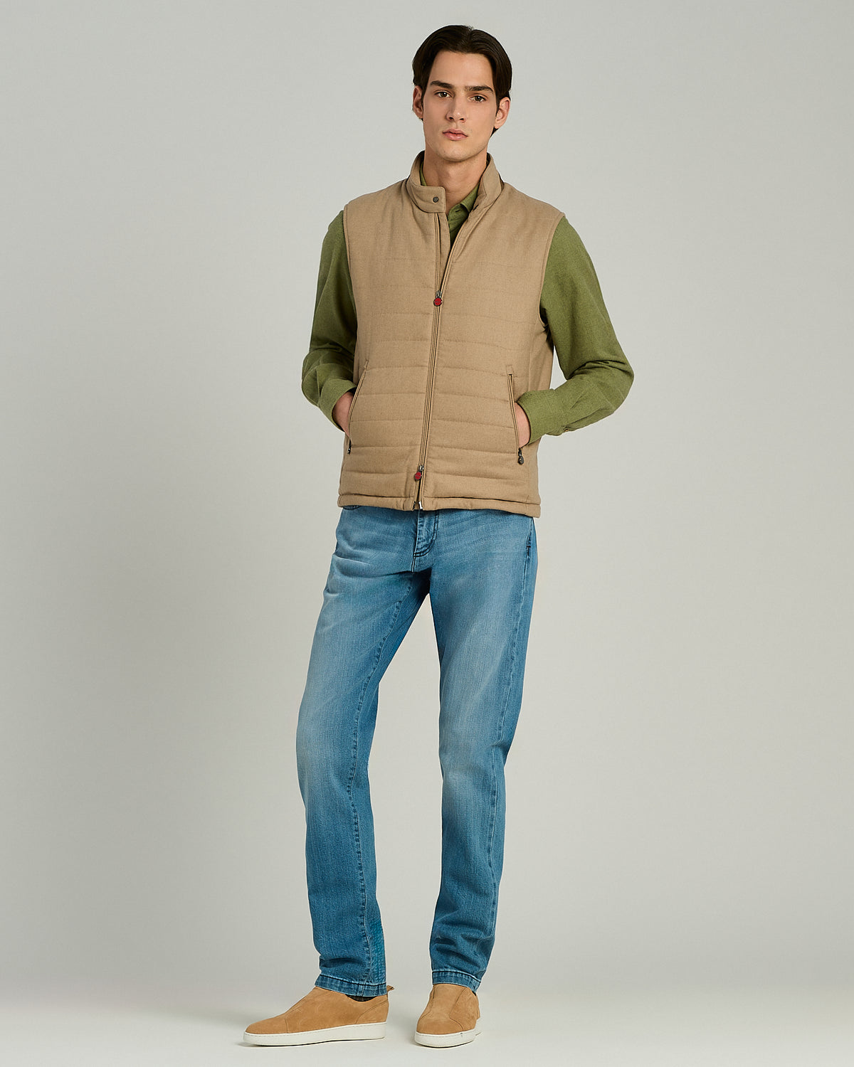 BEIGE SLEEVELESS BLOUSON CASHMERE 5