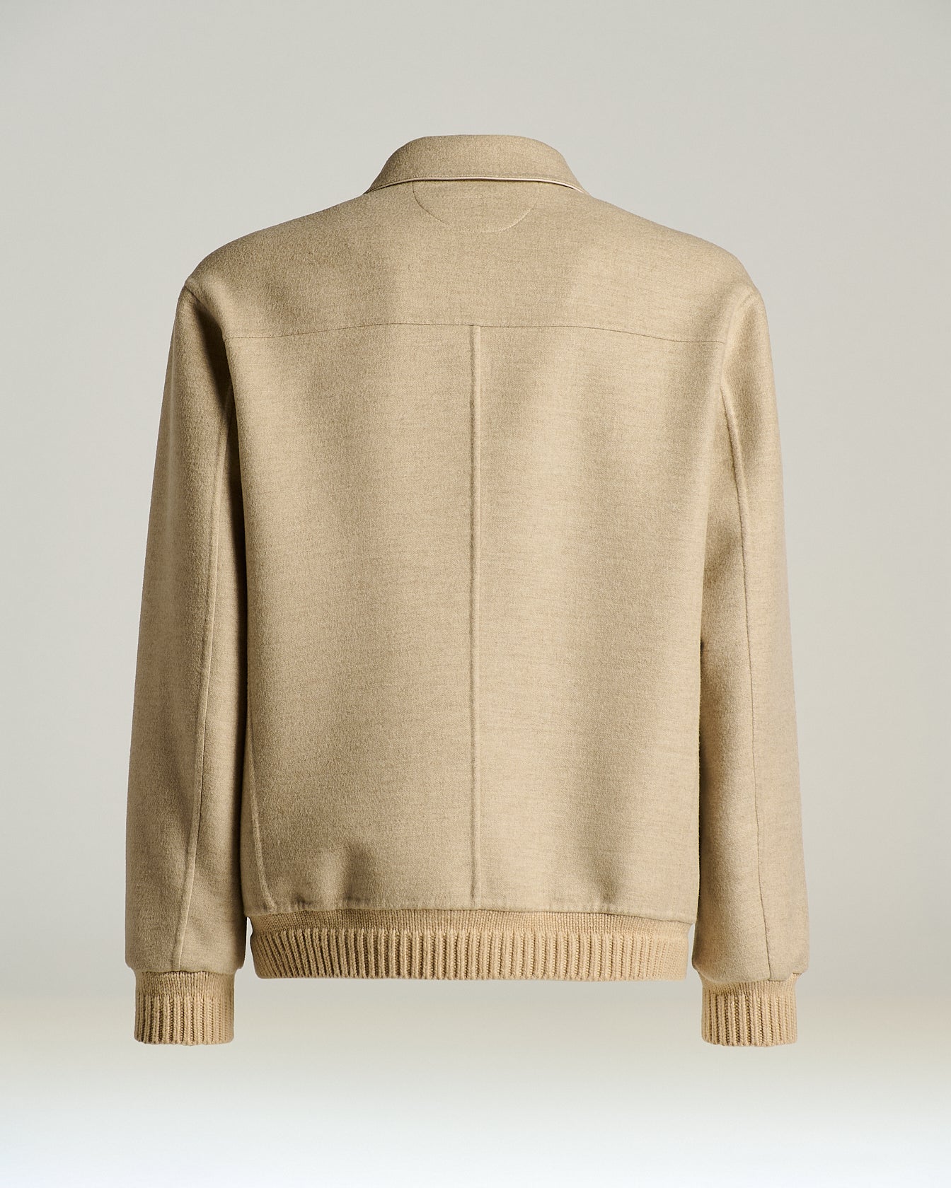 BOMBER IN CASHMERE CON COLLO CAMICIA E FINITURE IN MAGLIA